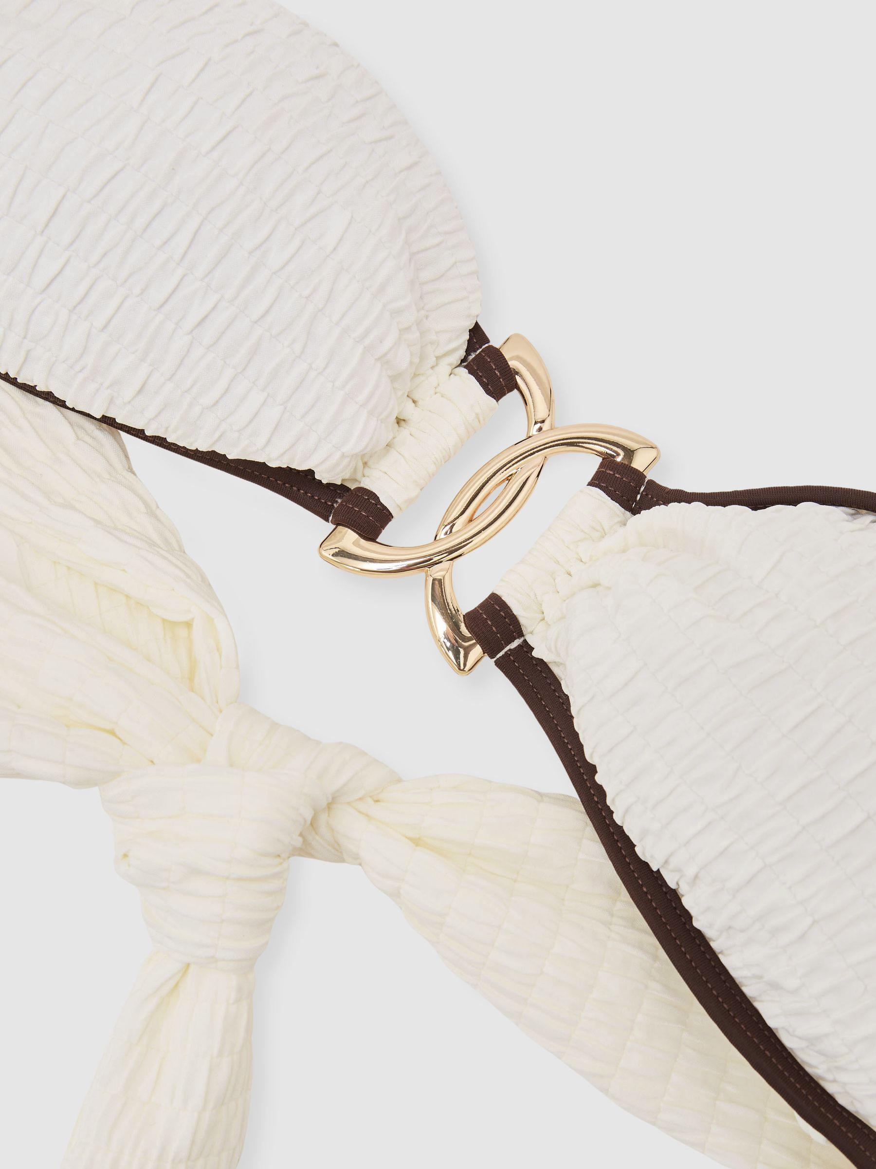 Tipped Bandeau Shirred Bikini Top in Ivory/Chocolate - Image 7 of 7