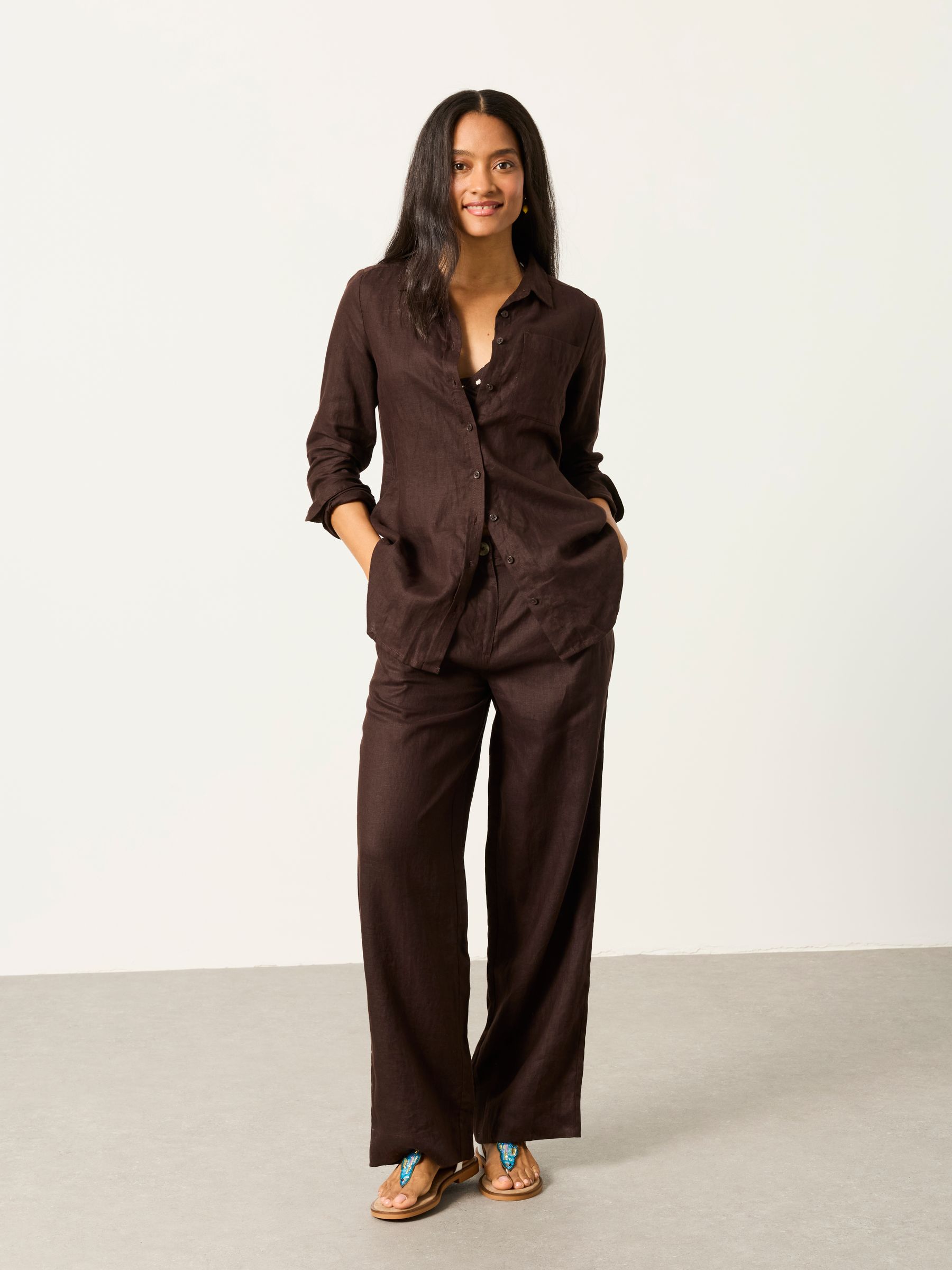 Olivia Chocolate Brown Regular Linen Shirt - Image 4 of 6