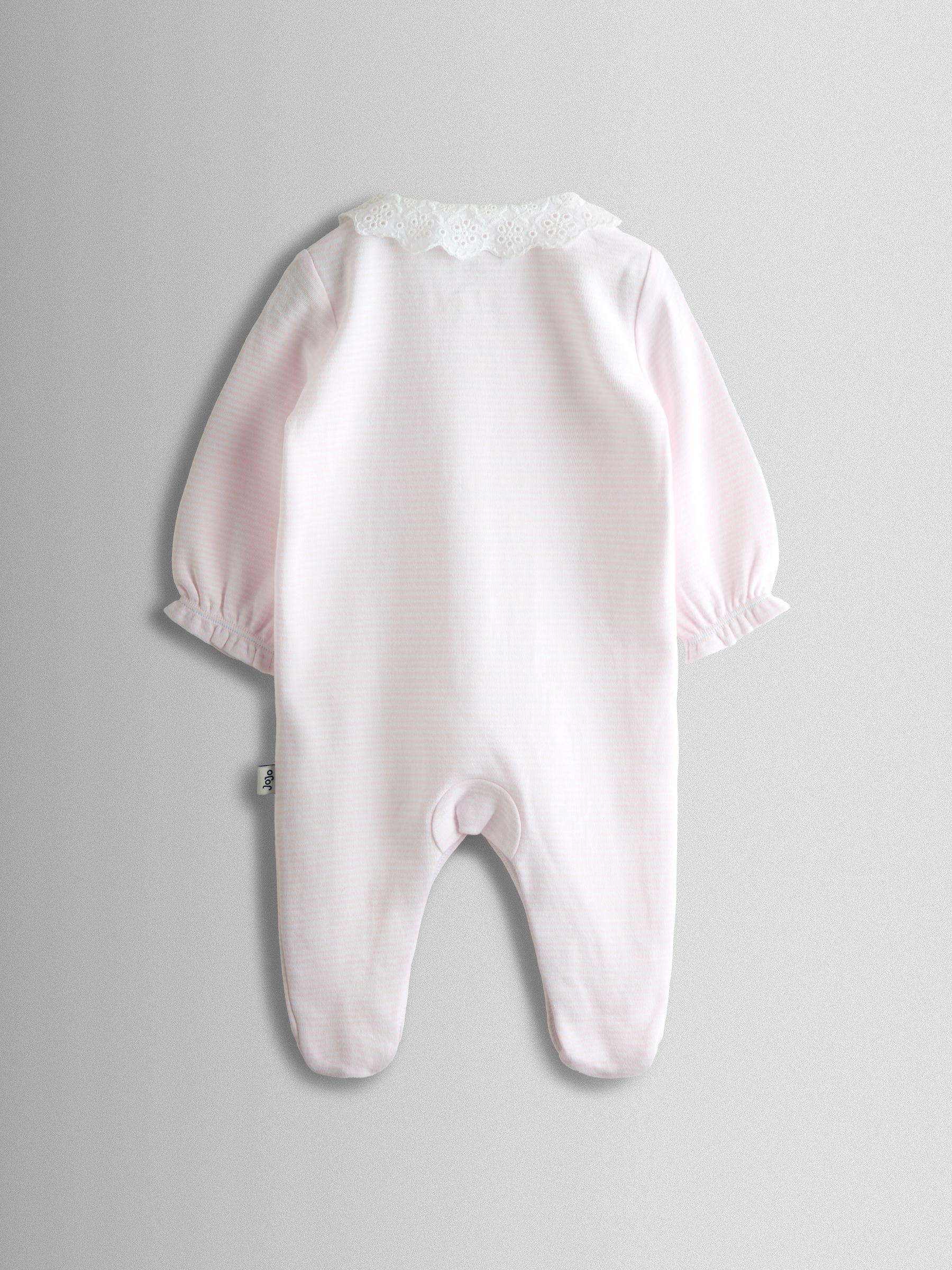 Pink Jemima Puddle-Duck Stripe Cotton Footed Embroidered Sleepsuit - Image 2 of 4