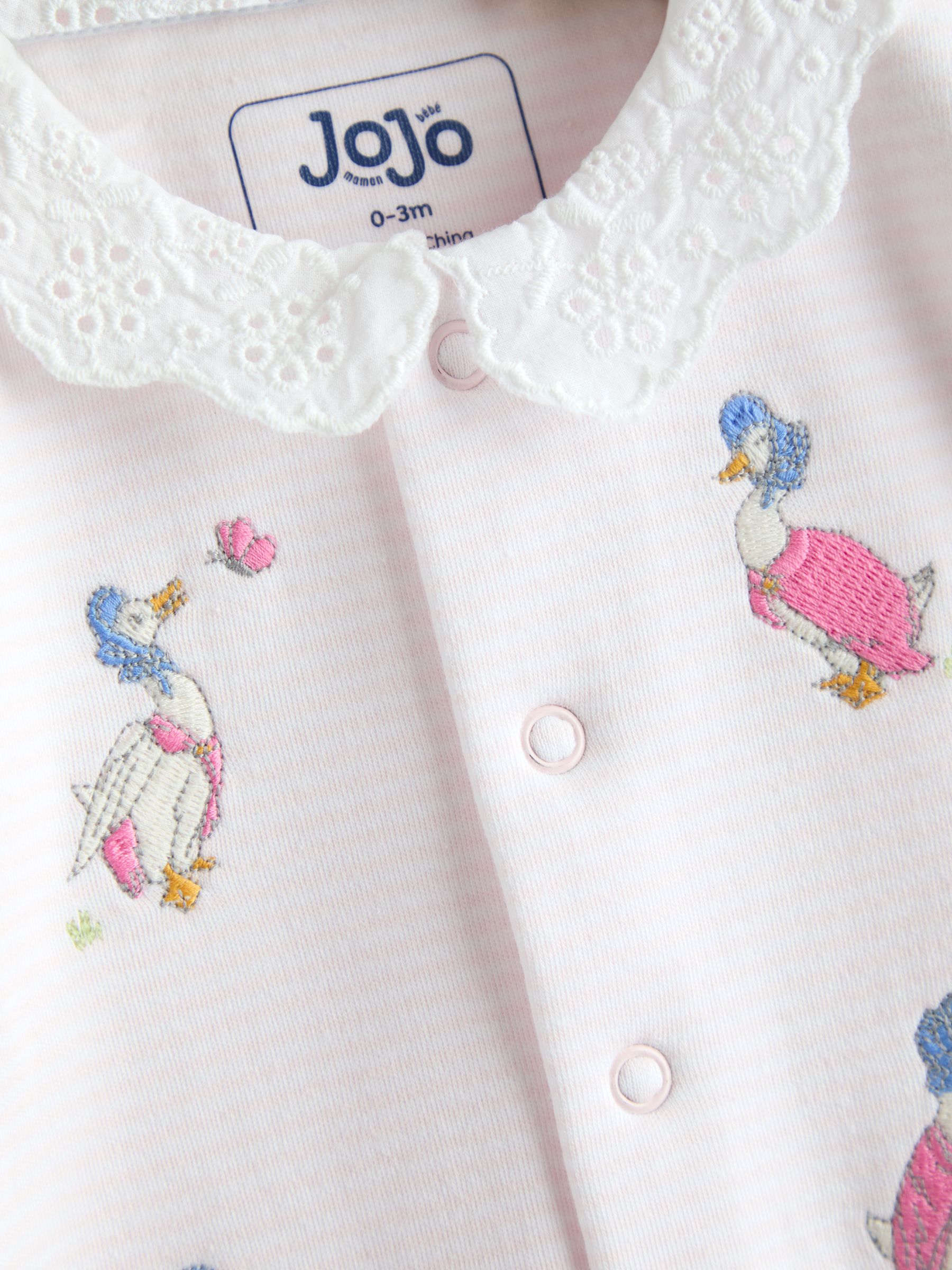 Pink Jemima Puddle-Duck Stripe Cotton Footed Embroidered Sleepsuit - Image 3 of 4