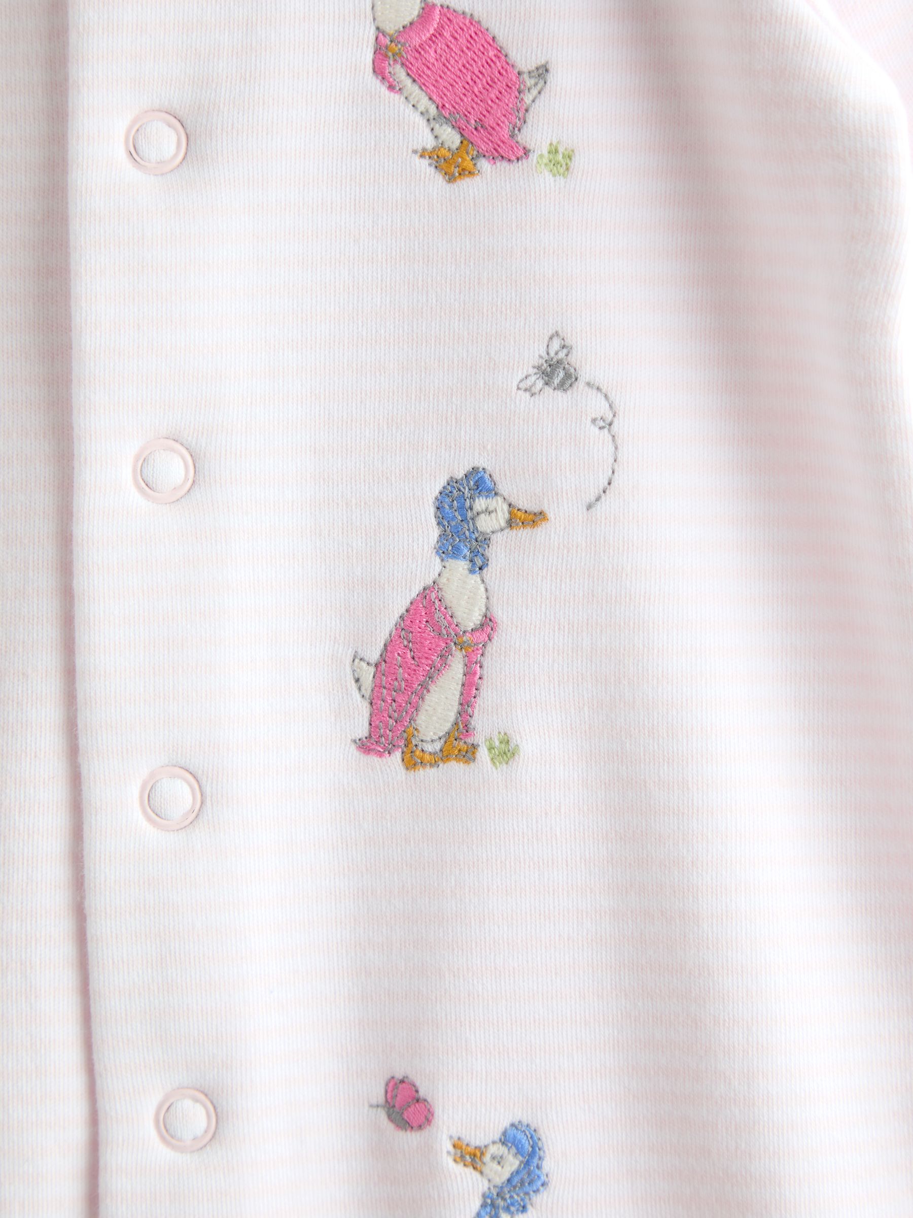 Pink Jemima Puddle-Duck Stripe Cotton Footed Embroidered Sleepsuit - Image 5 of 5