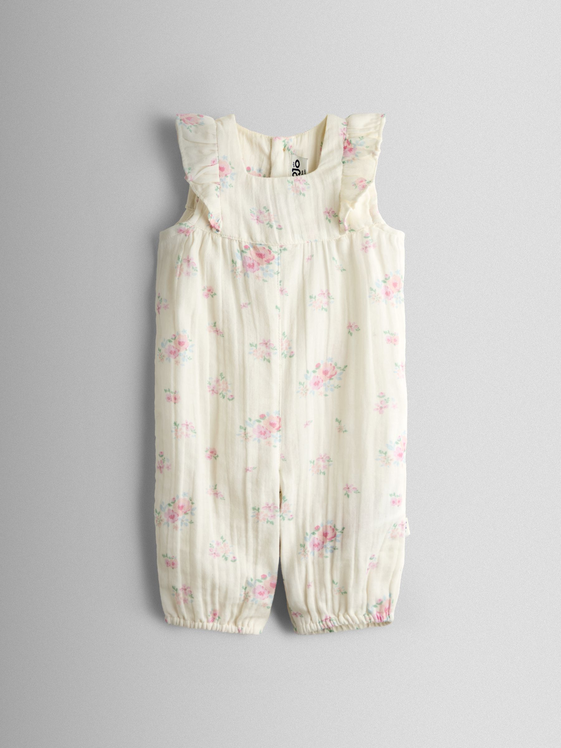 Cream Floral Frill Romper & Hat Set - Image 3 of 8