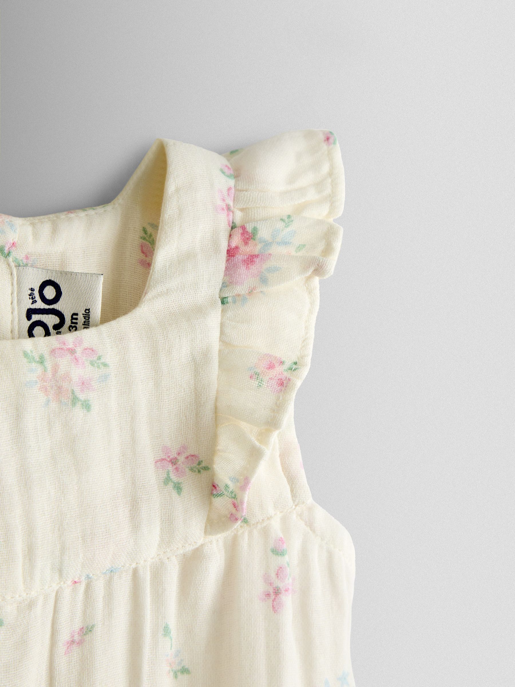 Cream Floral Frill Romper & Hat Set - Image 7 of 8