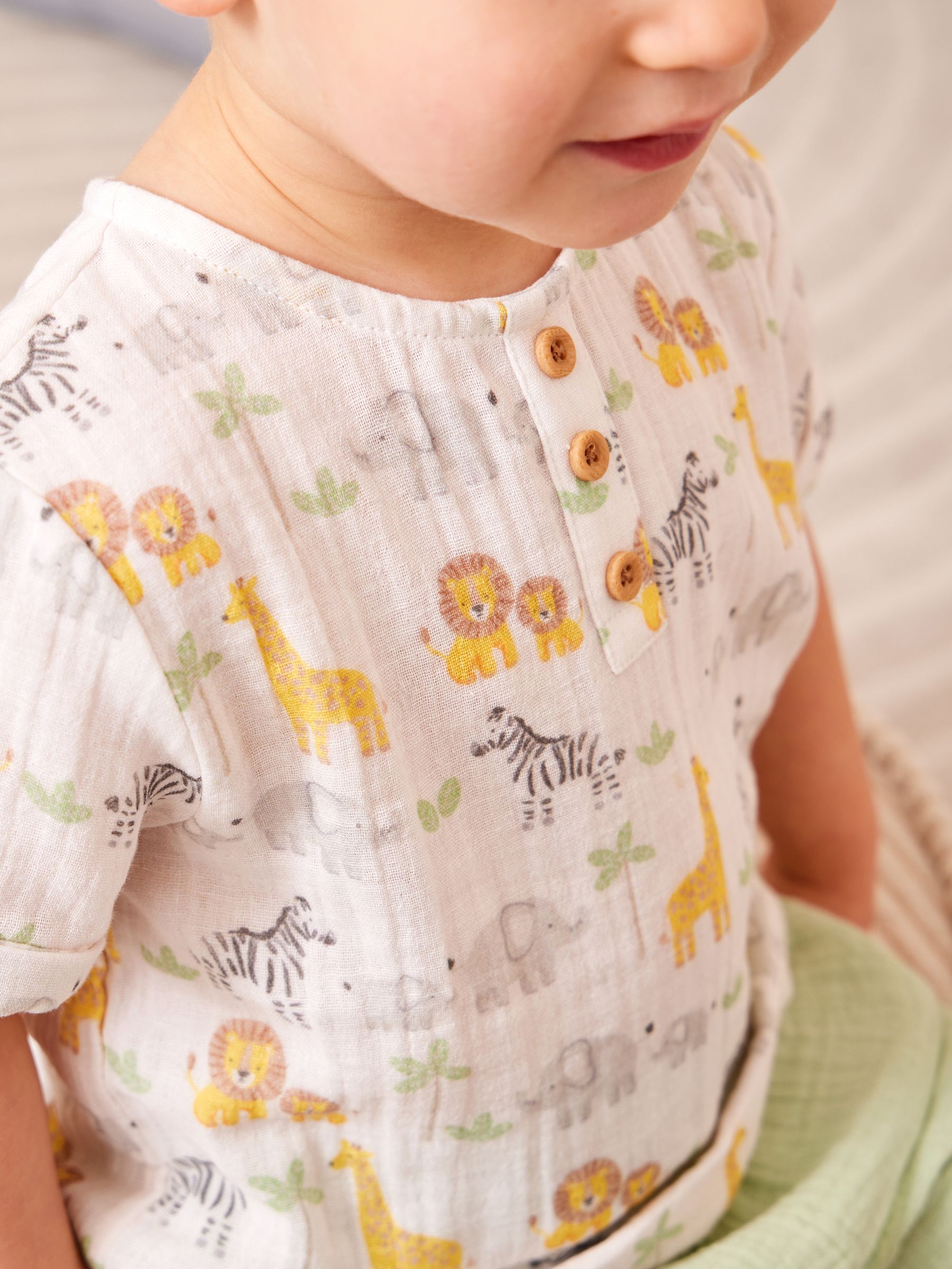 Cream Safari Cheesecloth Top & Short Set - Image 1 of 8 Cream Safari Cheesecloth Top & Short Set - Image 1 of 8