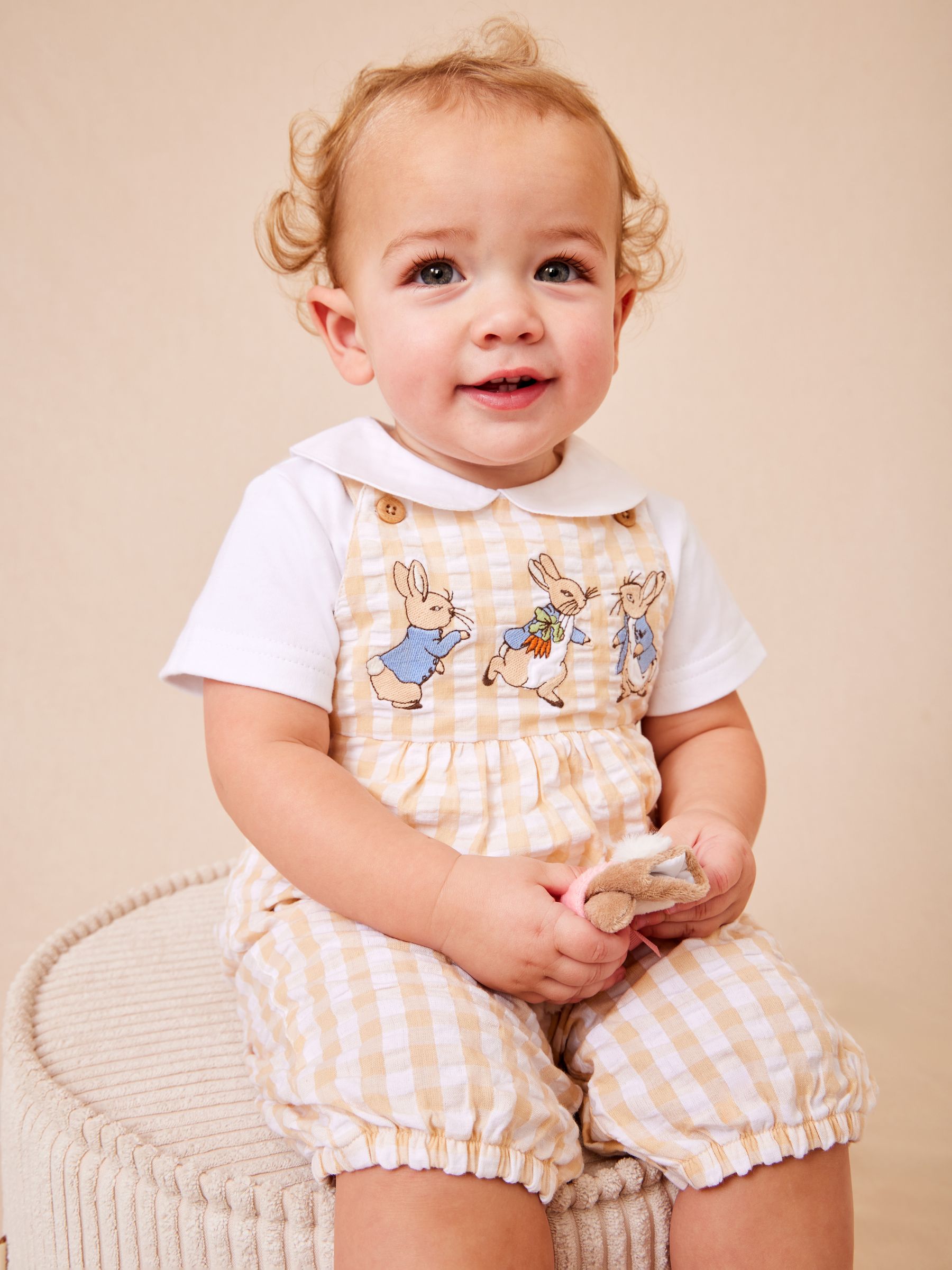 Natural Peter Rabbit™ Checked Dungaree & Body Set - Image 1 of 8