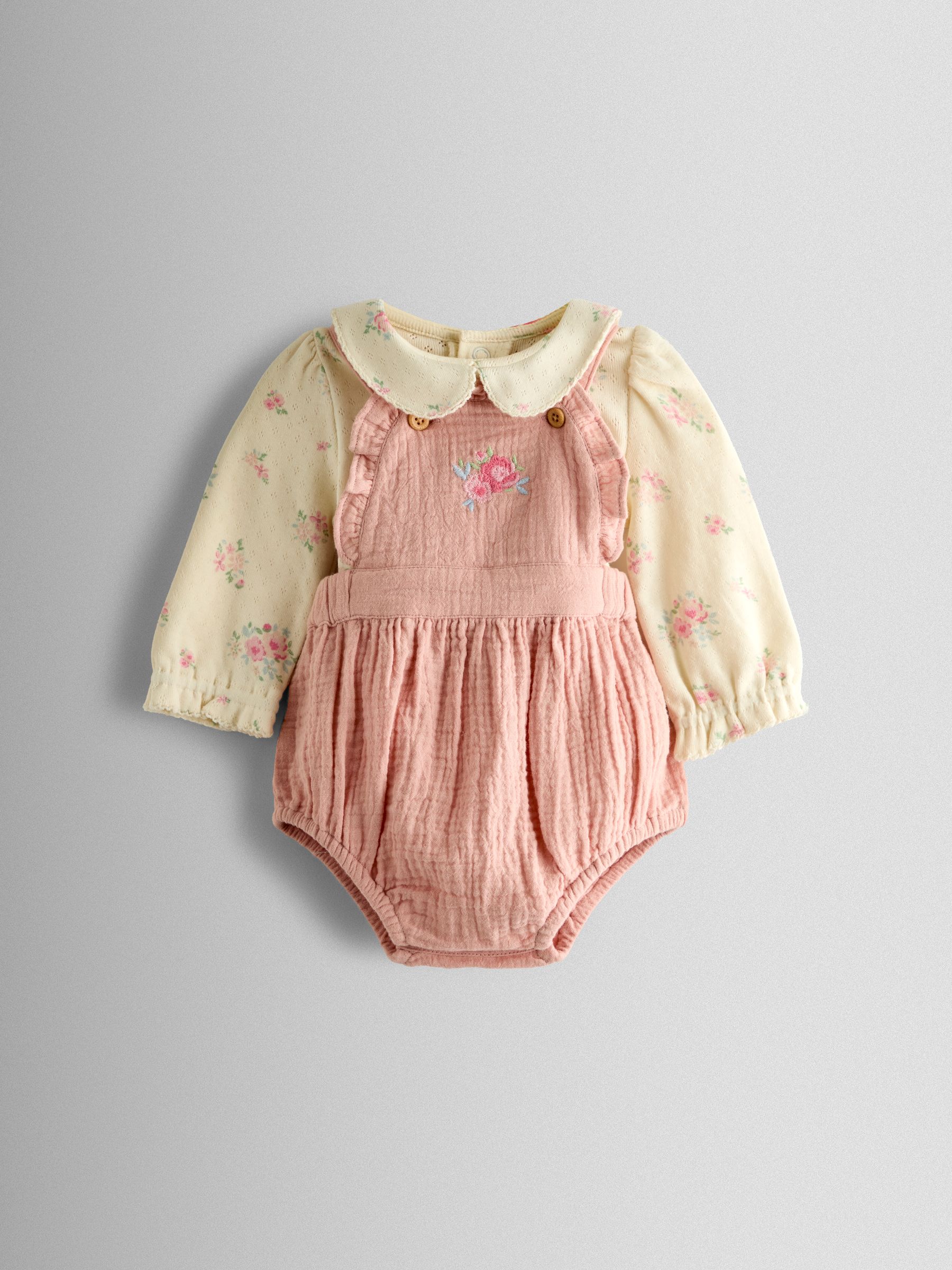 Pink Floral Bubble Dungaree and Body Set - Image 1 of 7 Pink Floral Bubble Dungaree and Body Set - Image 1 of 7