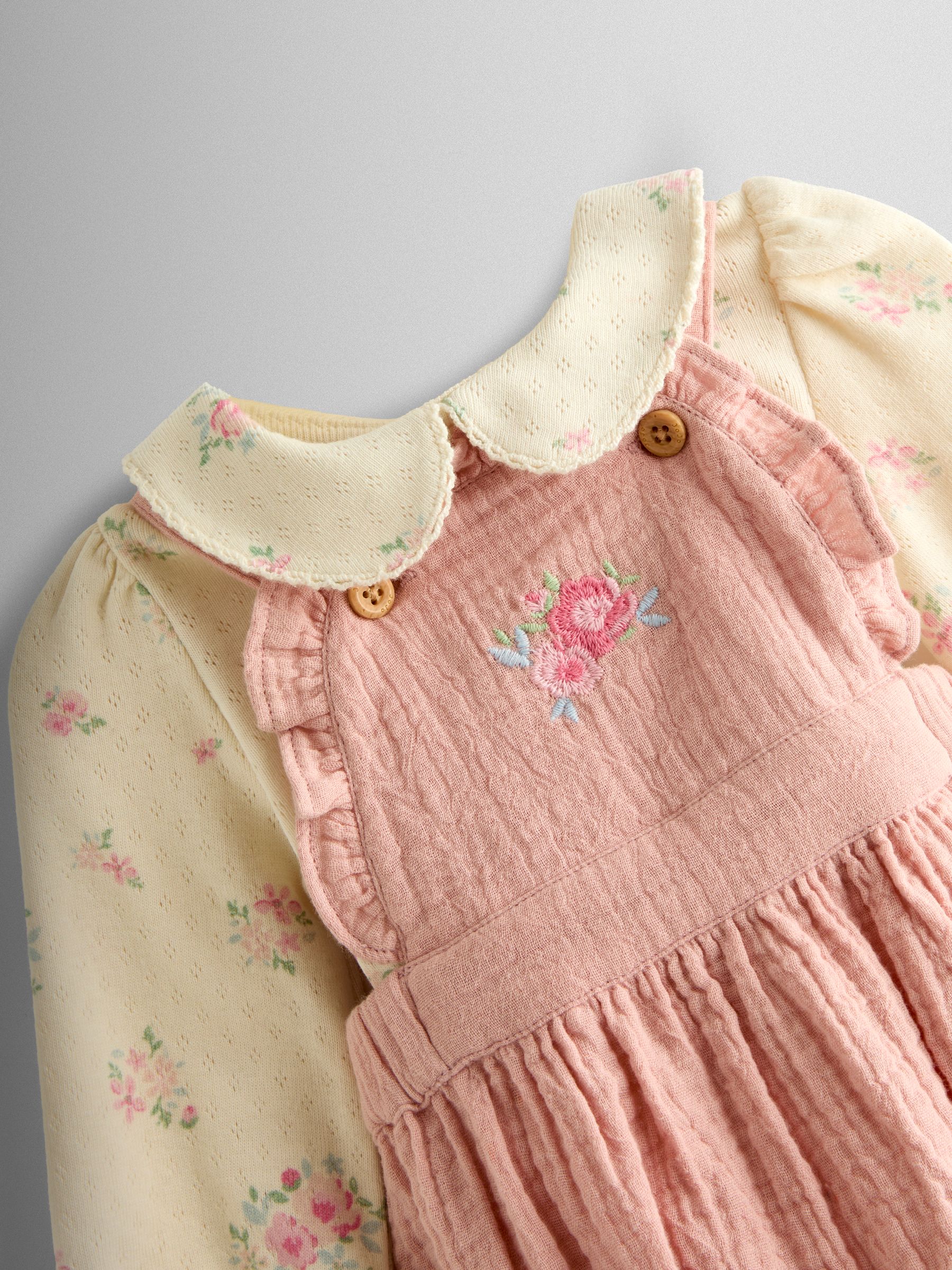 Pink Floral Bubble Dungaree and Body Set - Image 6 of 7