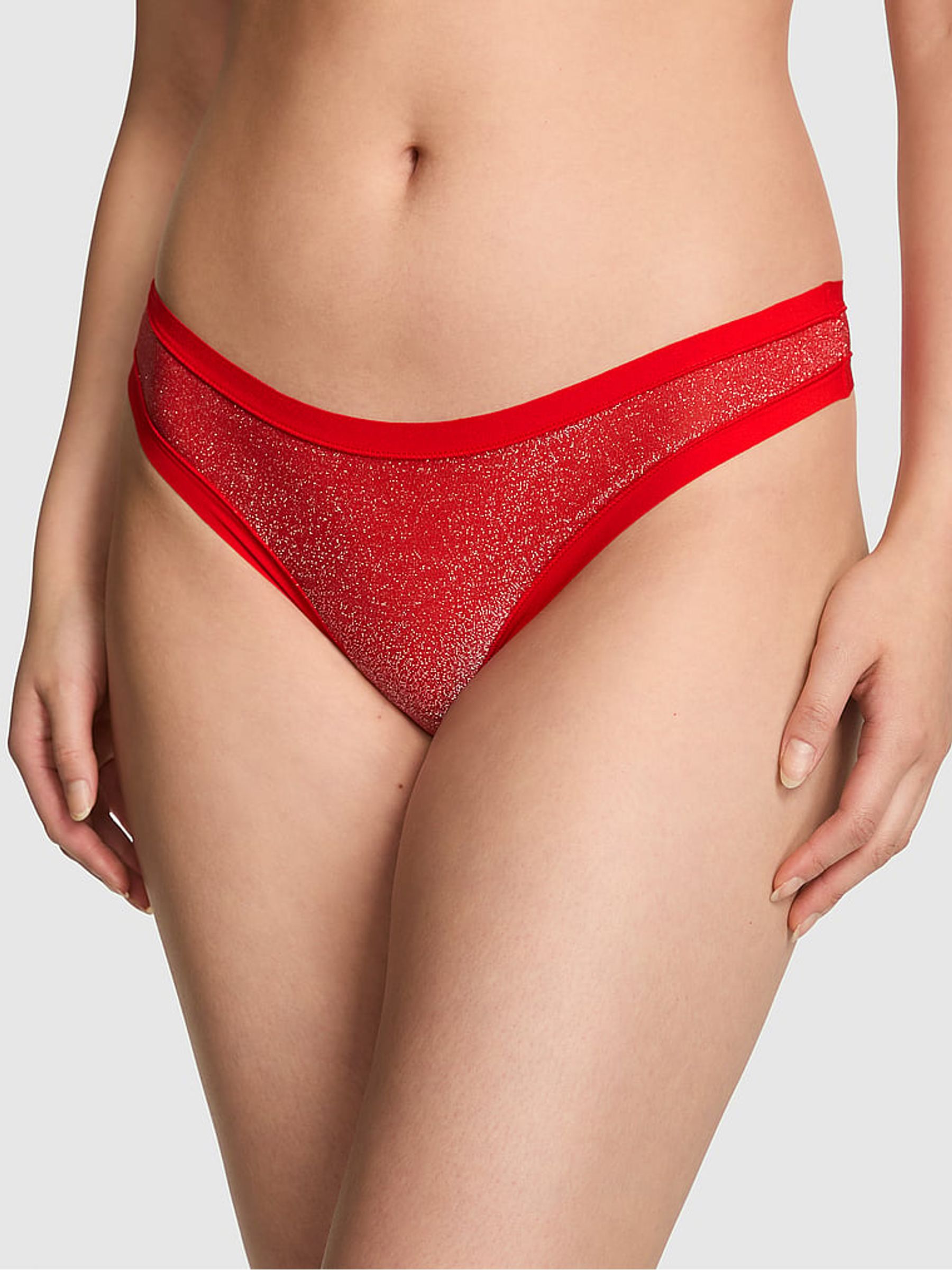 Bright Vermillion Red Shine Thong No Show Knickers - Image 1 of 2