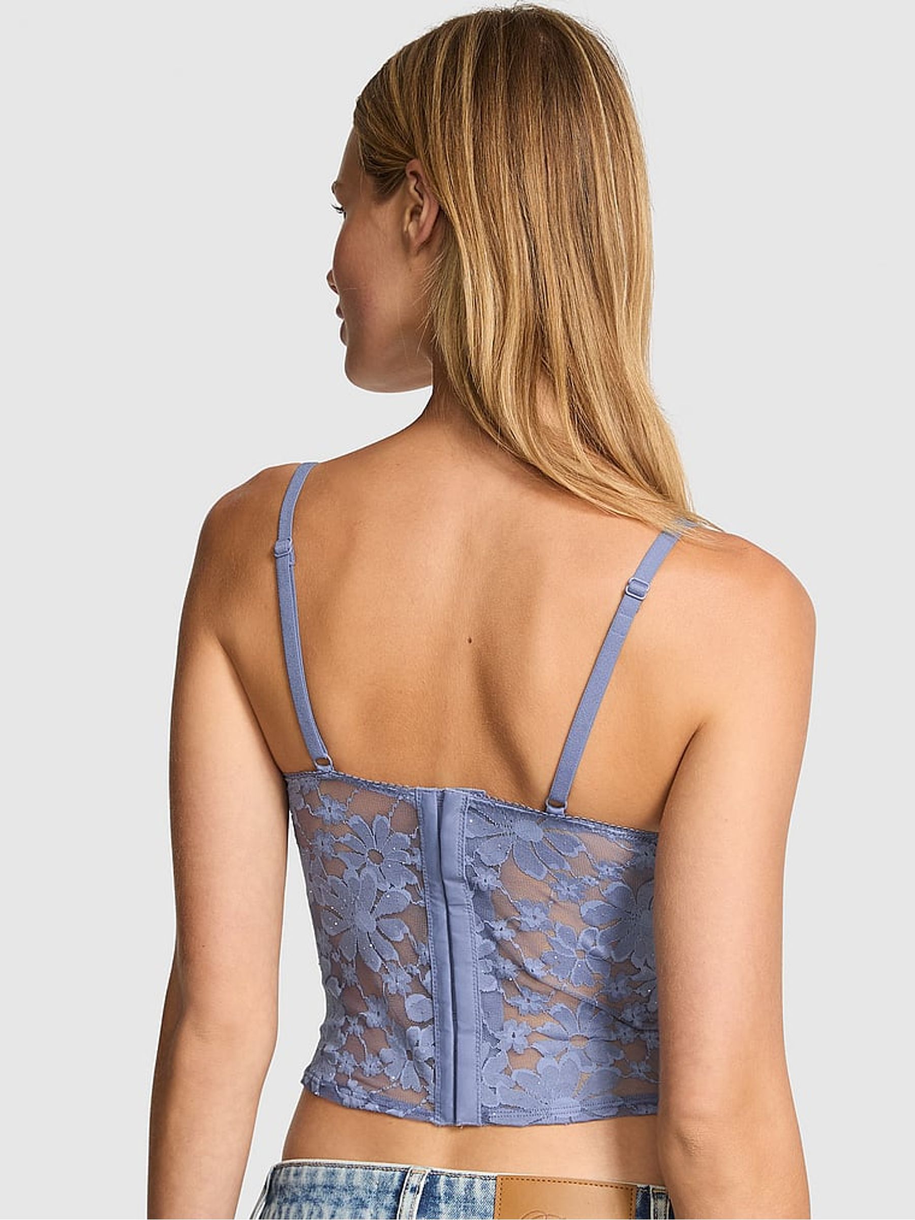 Dusty Iris Blue Sequin Lace Corset - Image 2 of 3