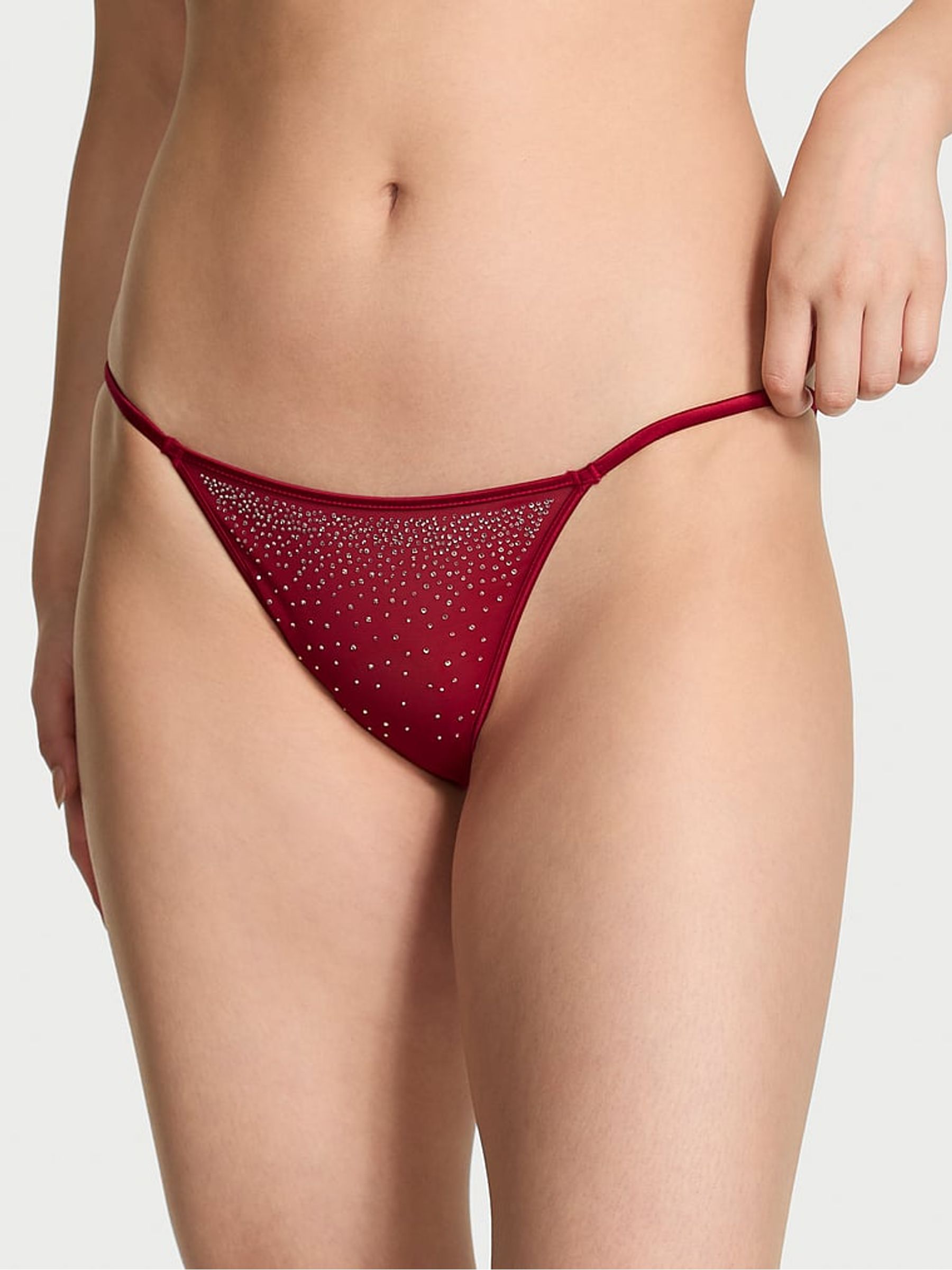Red Lacquer Bikini Mesh Diamonte Knickers - Image 1 of 3