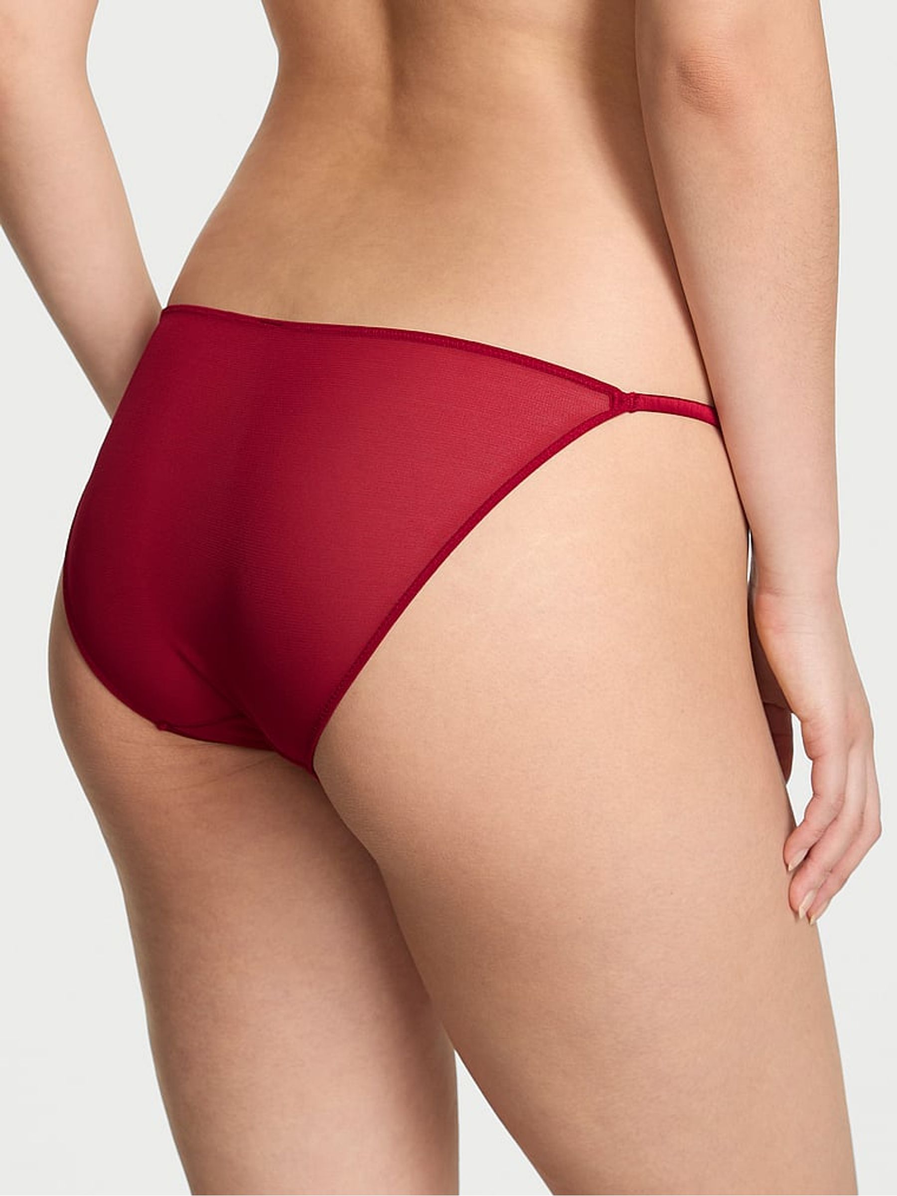 Red Lacquer Bikini Mesh Diamonte Knickers - Image 2 of 3