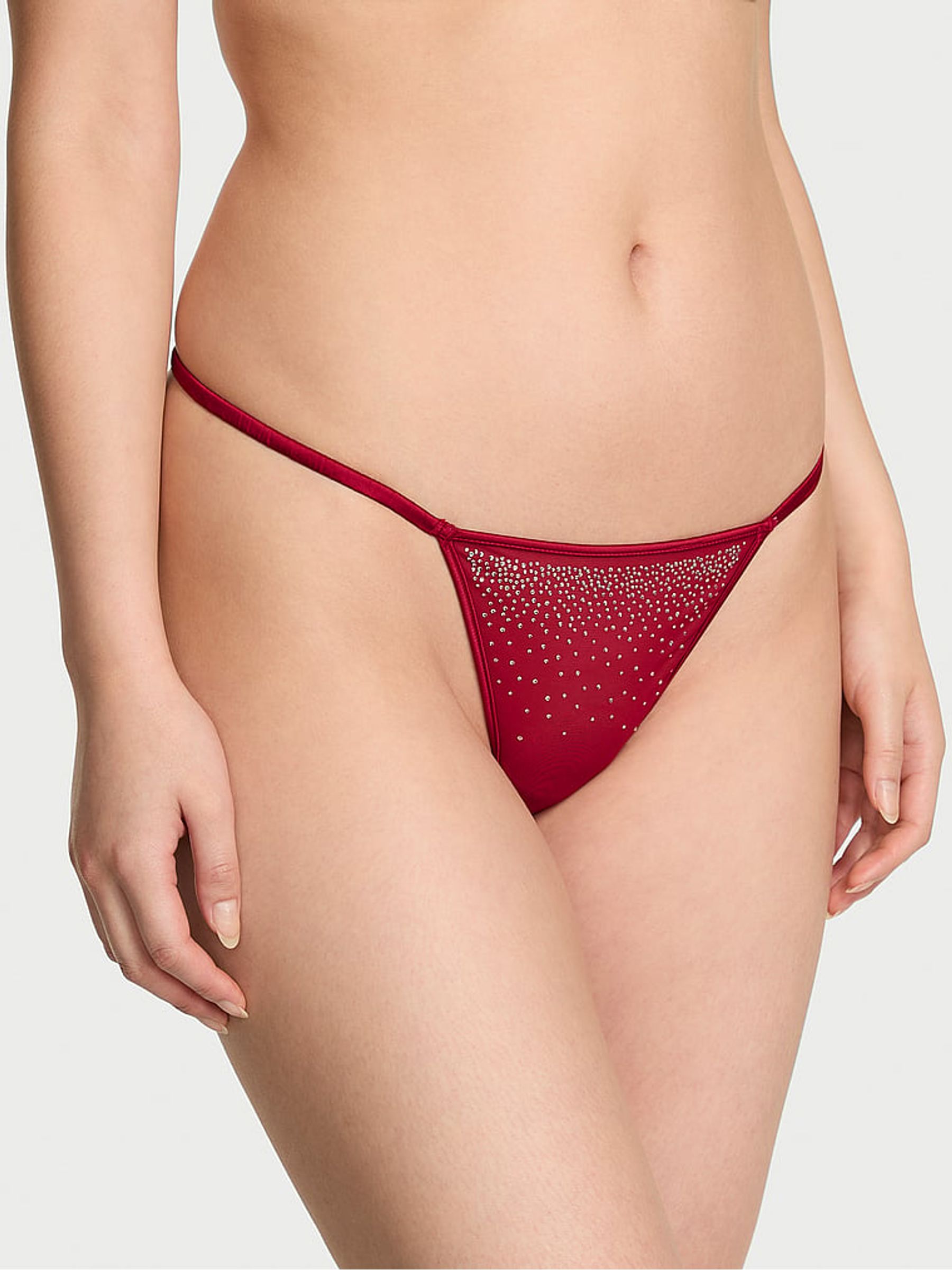 Red Lacquer G-String Mesh Diamonte Knickers - Image 1 of 3