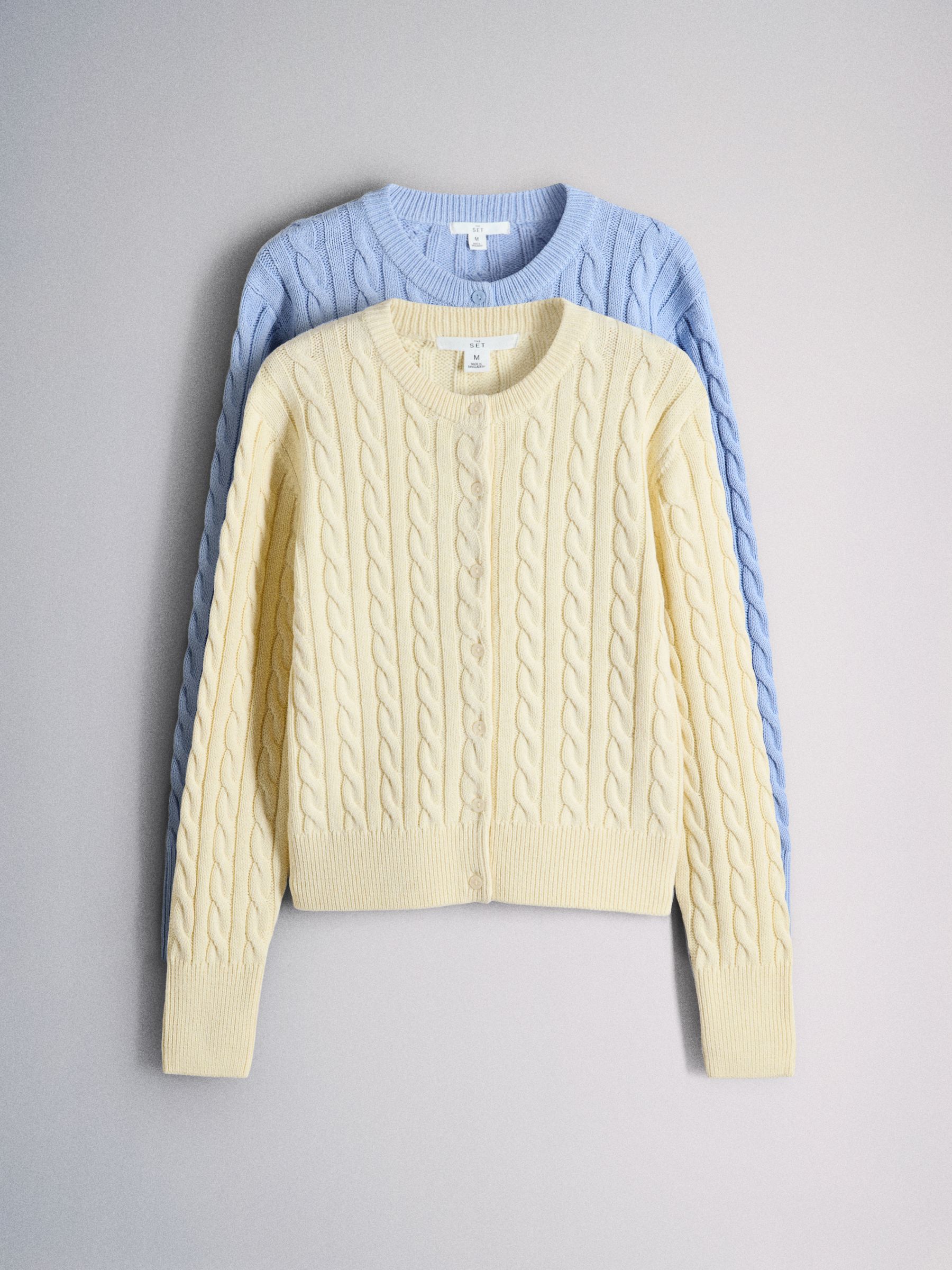 2 Pack Knitted Cable Cardigan Yellow/Light Blue - Image 1 of 5