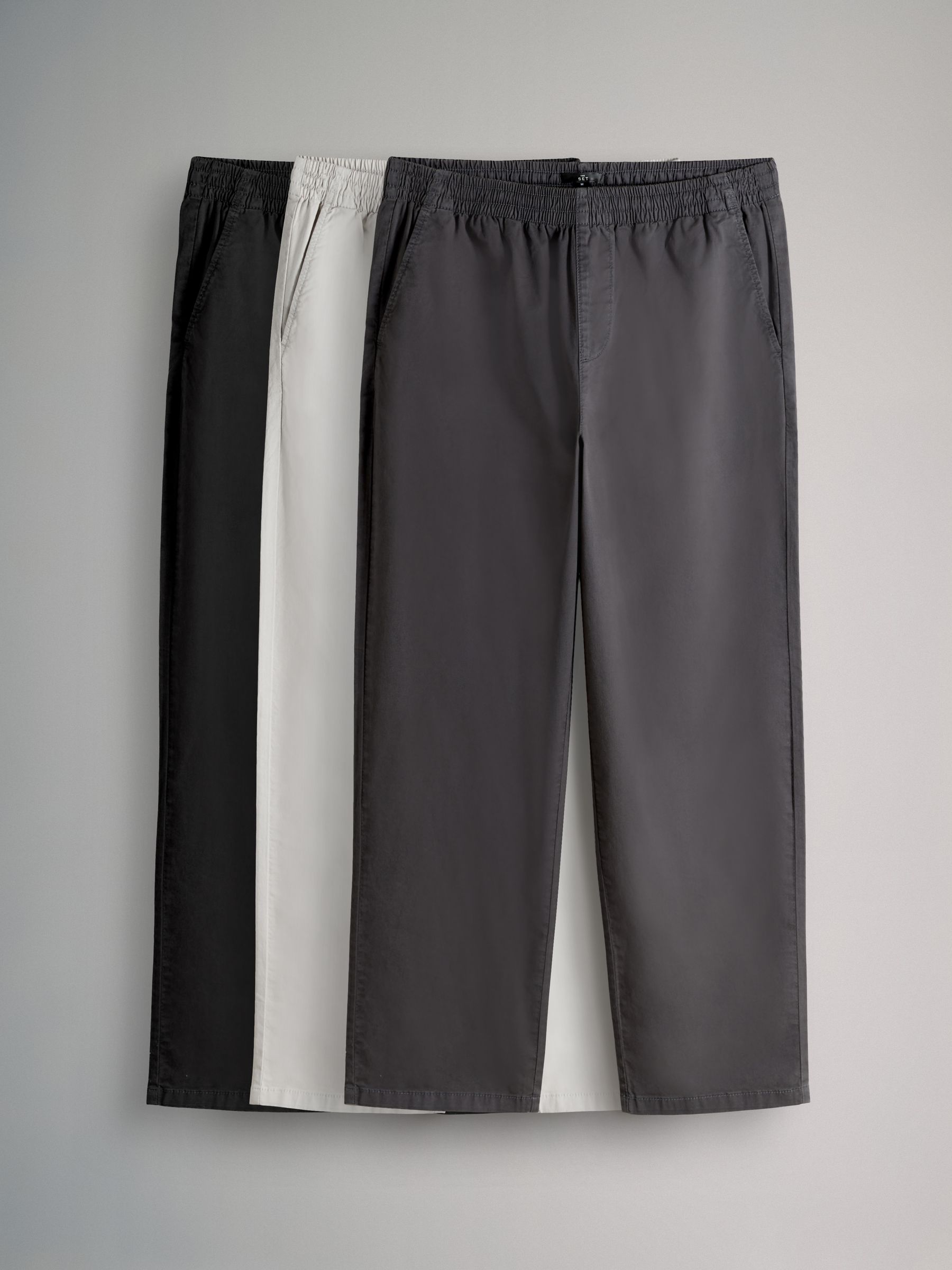 3 Pack Pull On Relaxed Fit Chinos Black/Grey/Light Grey - Image 2 of 6