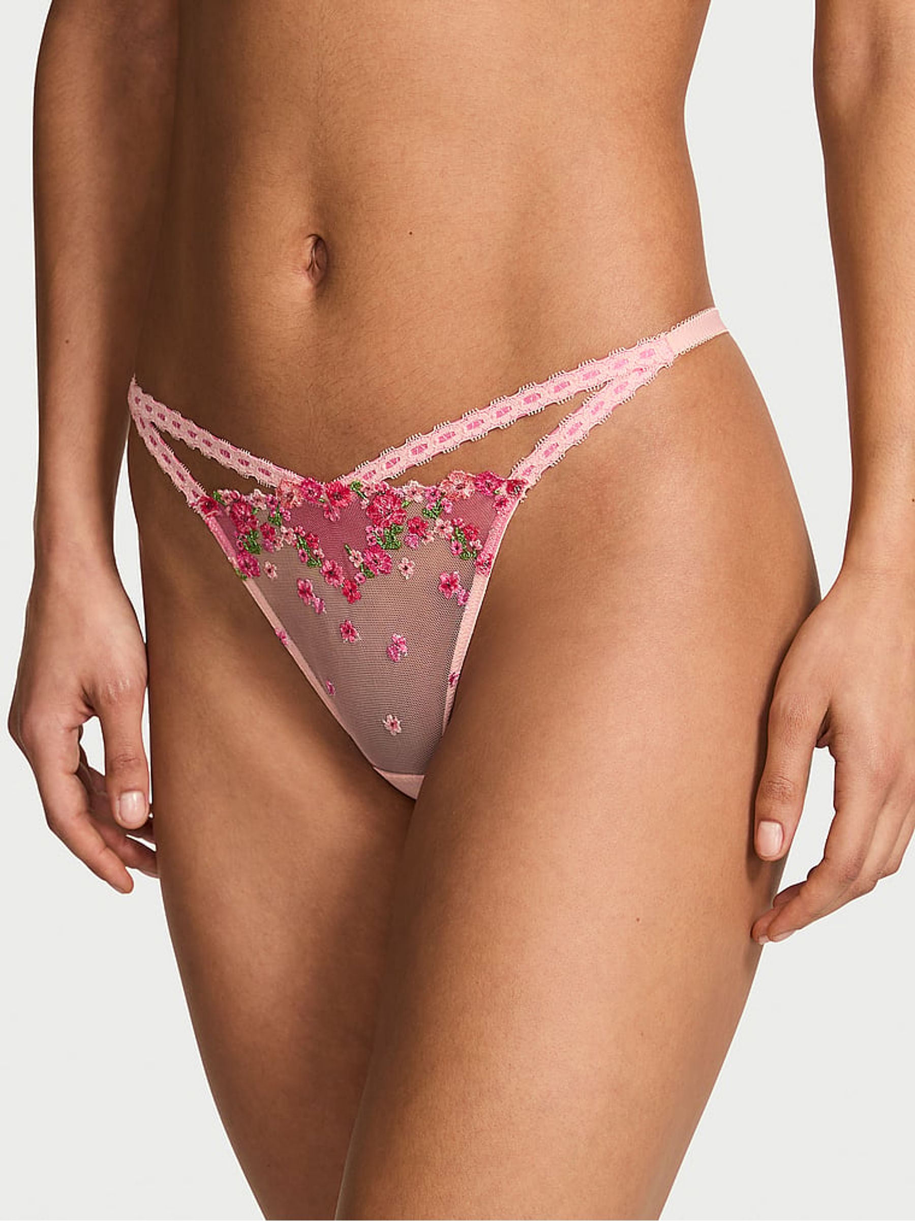 Hearts and Roses Pink Brazilian Embroided Knickers - Image 1 of 3