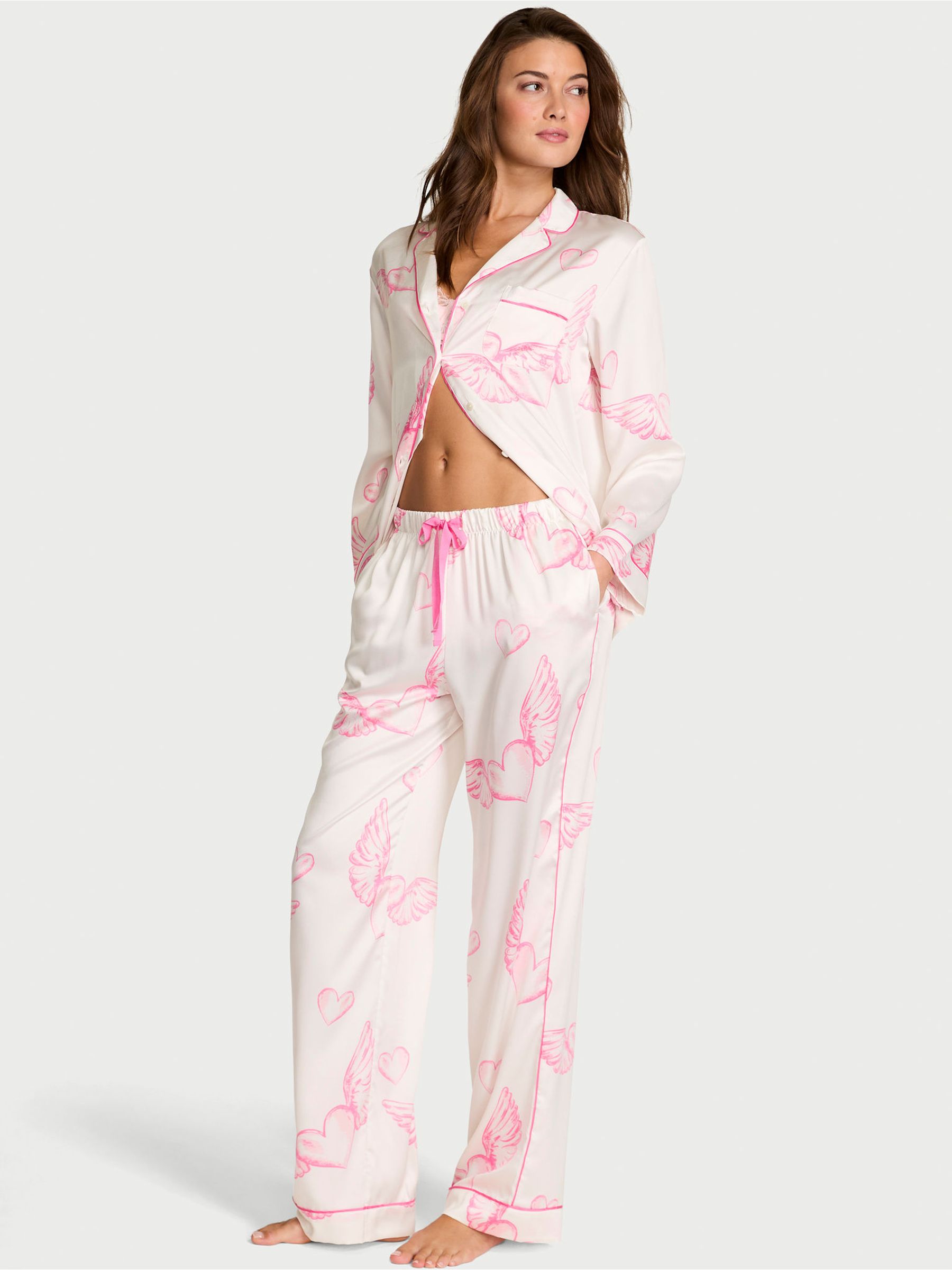 Coconut White Angel Wings Satin Long Pyjamas Set - Image 1 of 2