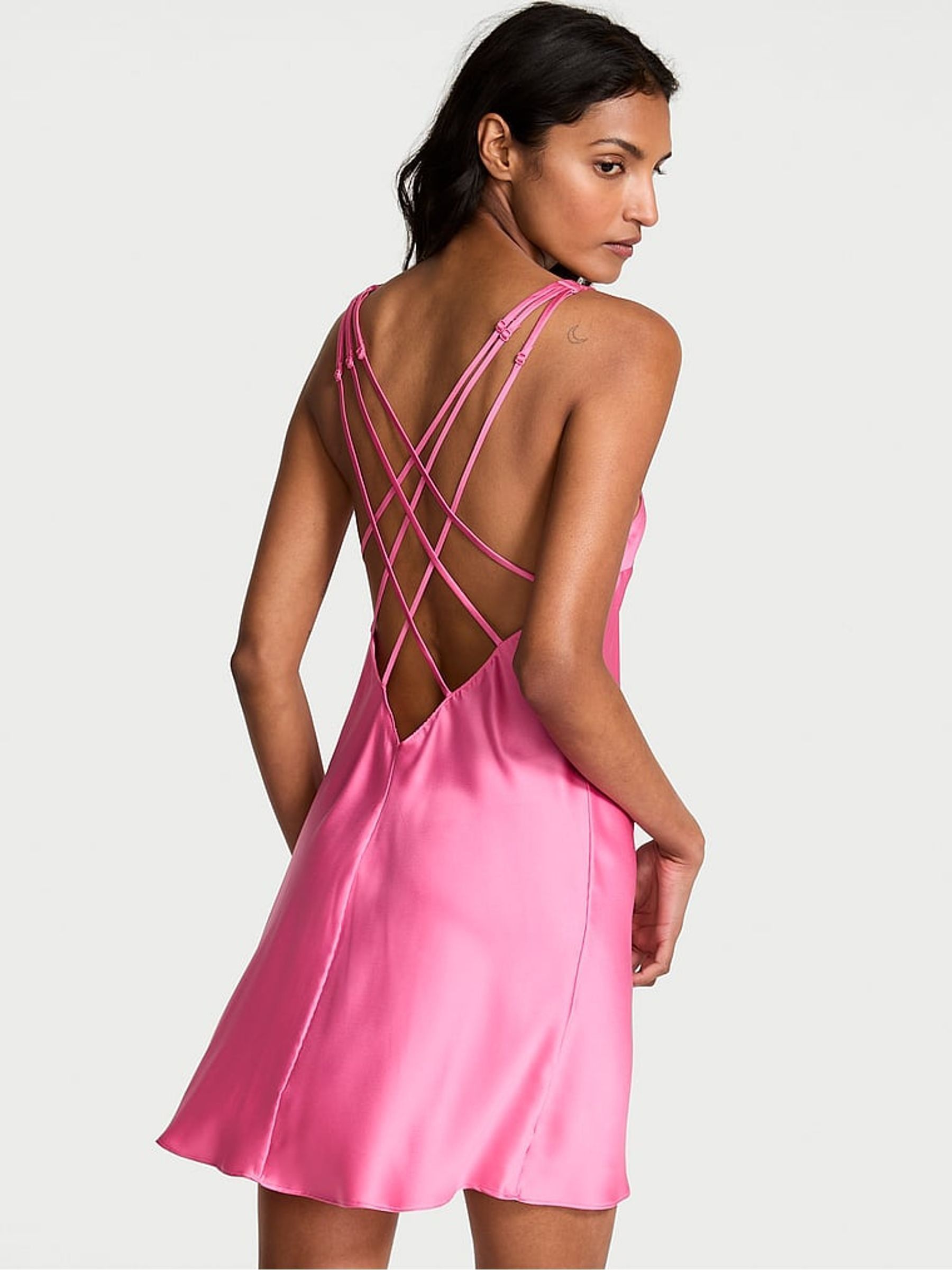 Rose Garden Pink Shine Satin Strappy Back Slip - Image 2 of 3