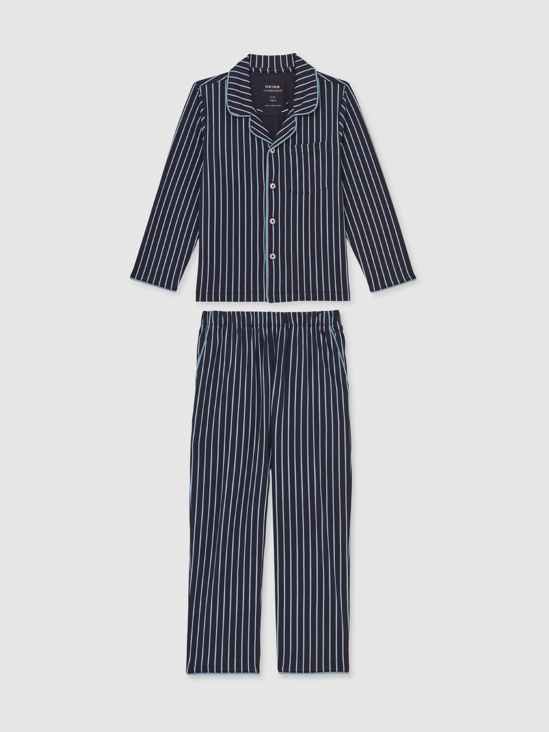 9-13 yrs Striped Pyjamas Set Unisex Fit in Navy/Soft Blue - Image 2 of 6