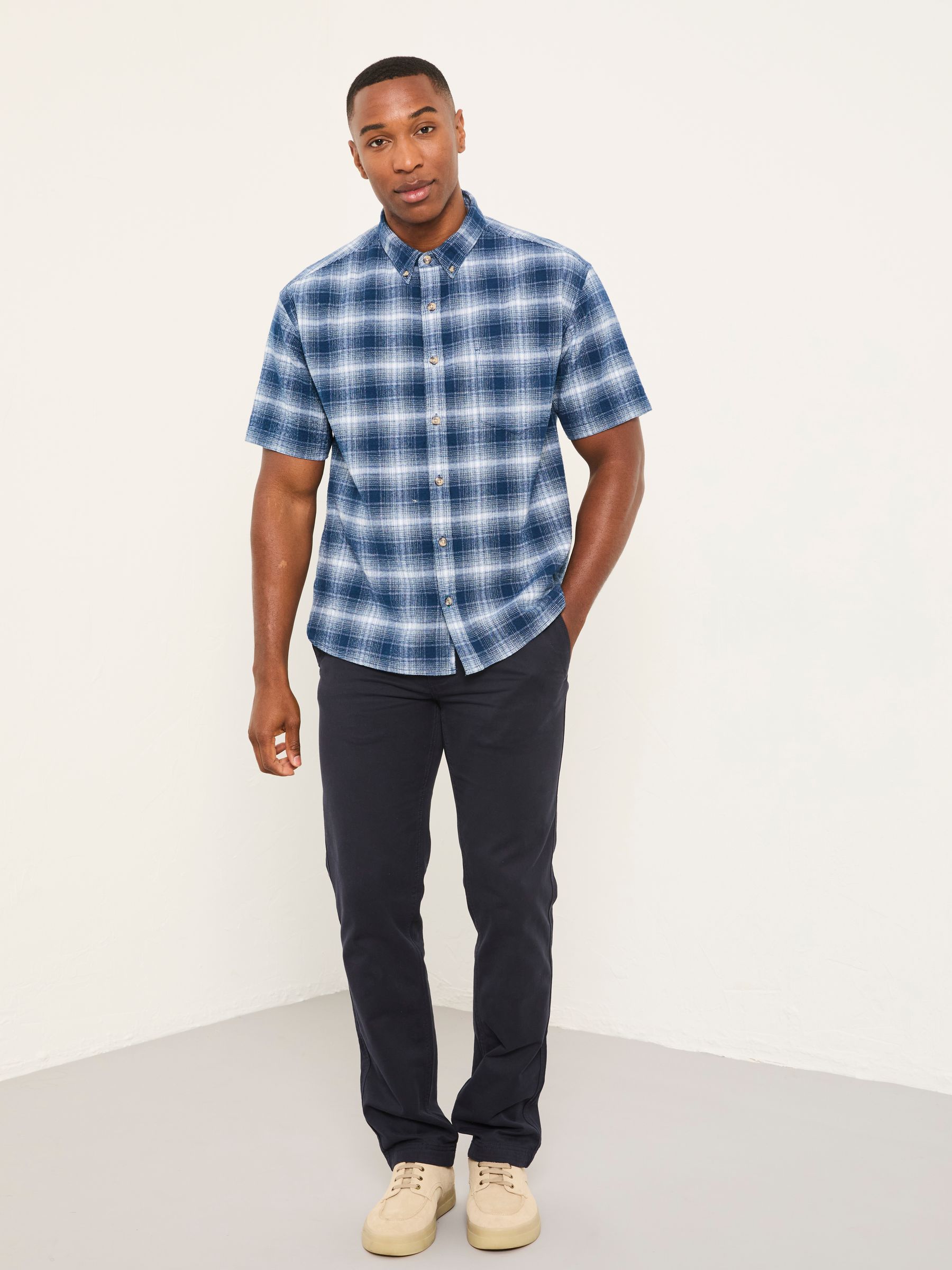 Morley Blue Short Sleeve Relaxed Fit Check Shirt - Image 3 of 6