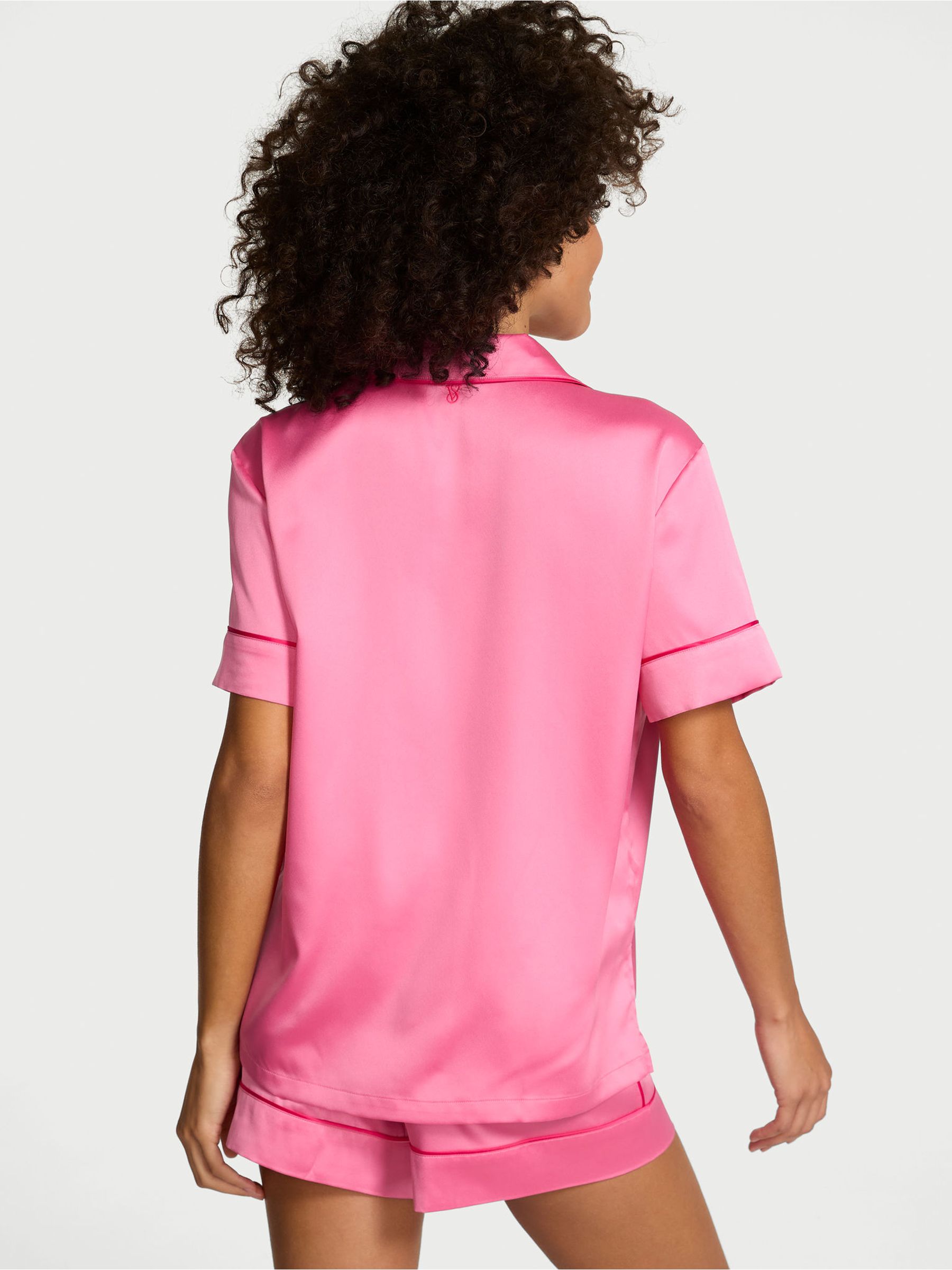 Rose Garden Pink with Heart Pocket Satin Short Pyjamas Set - Image 2 of 2 Rose Garden Pink with Heart Pocket Satin Short Pyjamas Set - Image 2 of 2