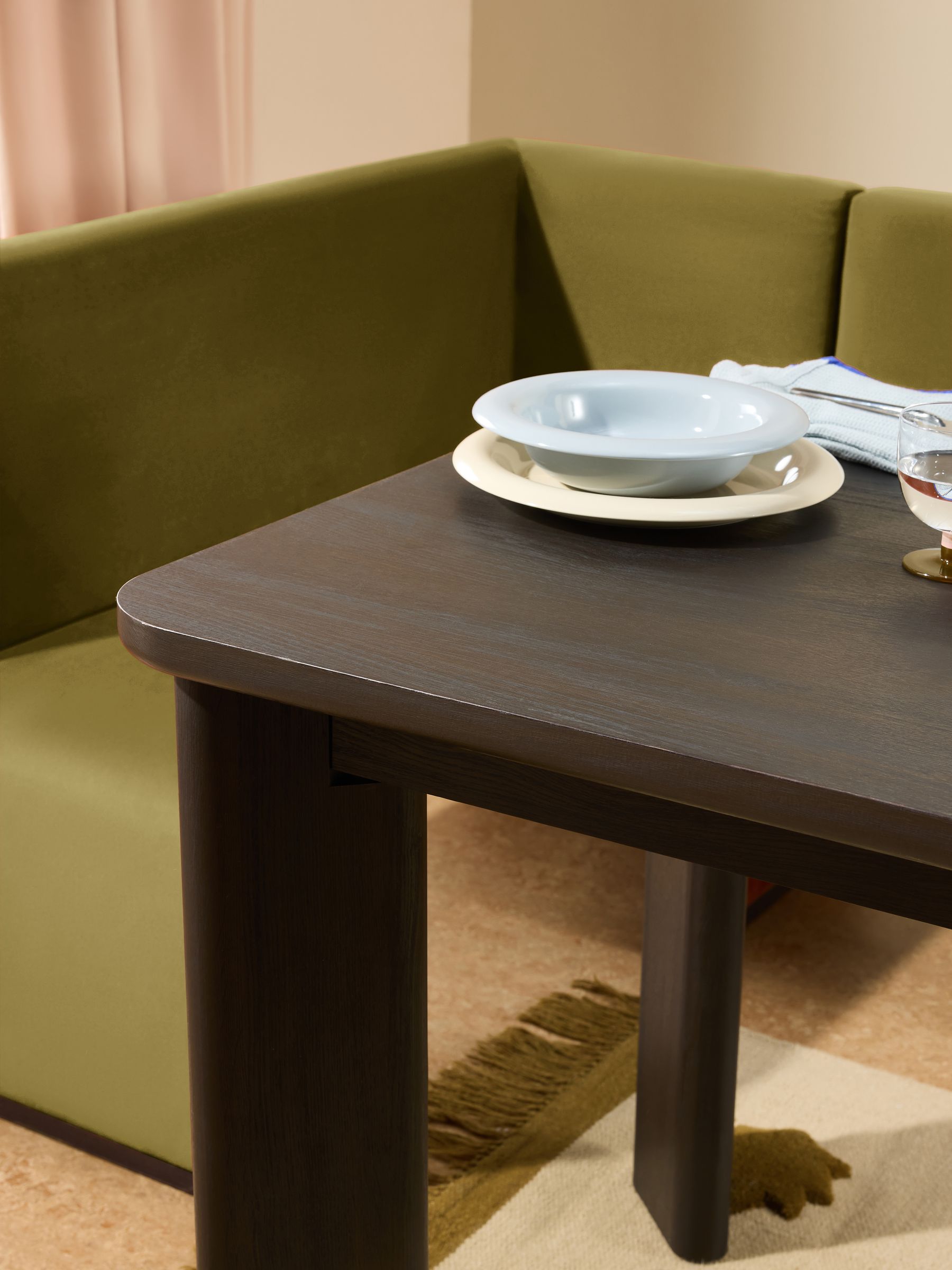 Tova Left Hand Corner Dining Table and Bench Set in Fern Green Velvet - Image 4 of 7