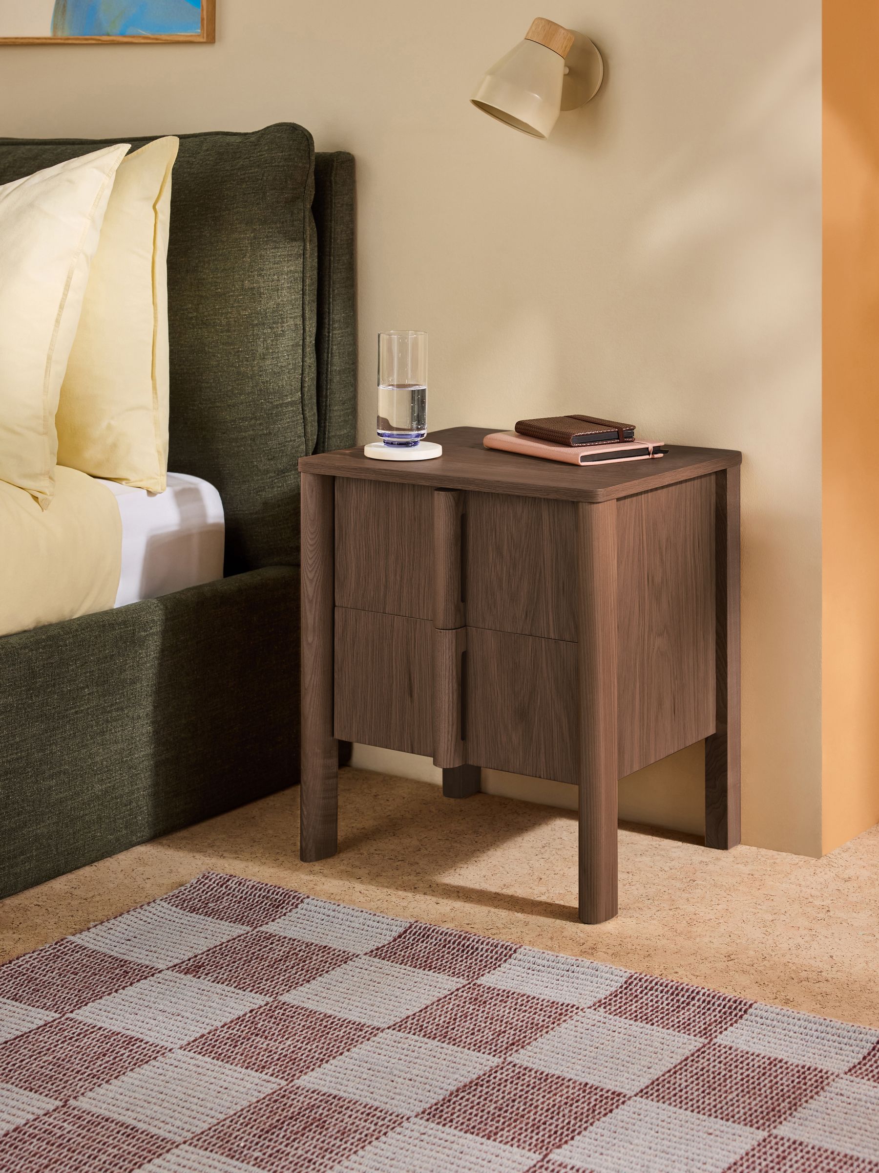 Reeve 2 Drawer Bedside Table in Dark Stain Oak - Image 1 of 5 Reeve 2 Drawer Bedside Table in Dark Stain Oak - Image 1 of 5