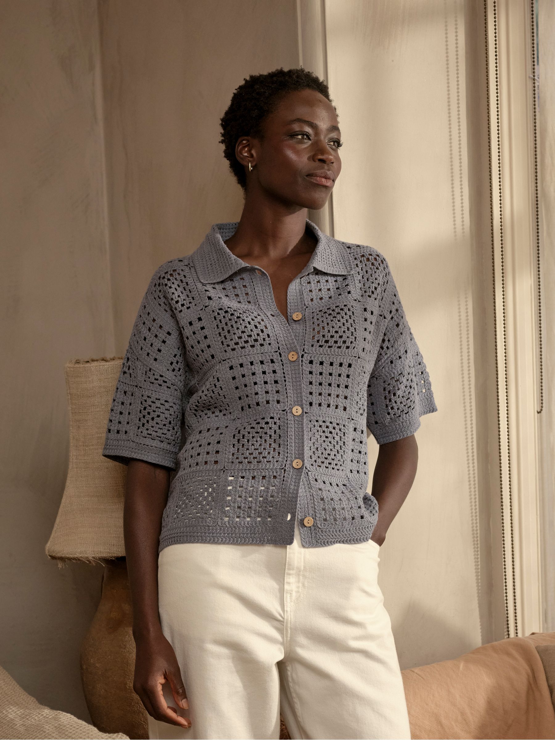 Astrid Blue Crochet Shirt - Image 1 of 6