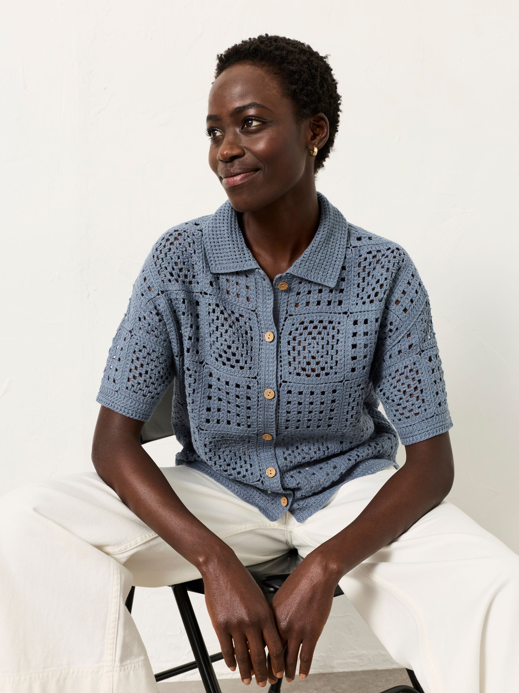 Astrid Blue Crochet Shirt | FatFace USA