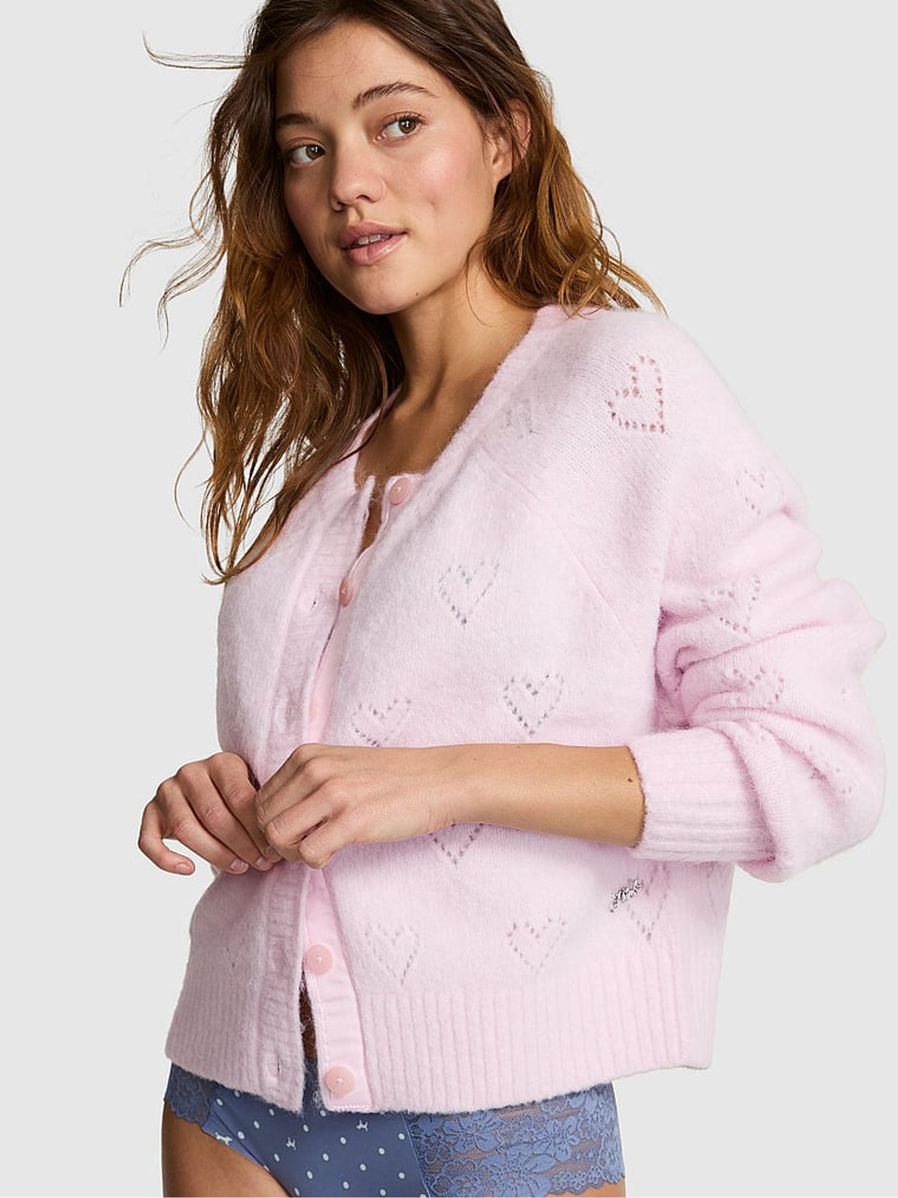 Pink Tulip Heart Pointelle Cardigan - Image 1 of 2