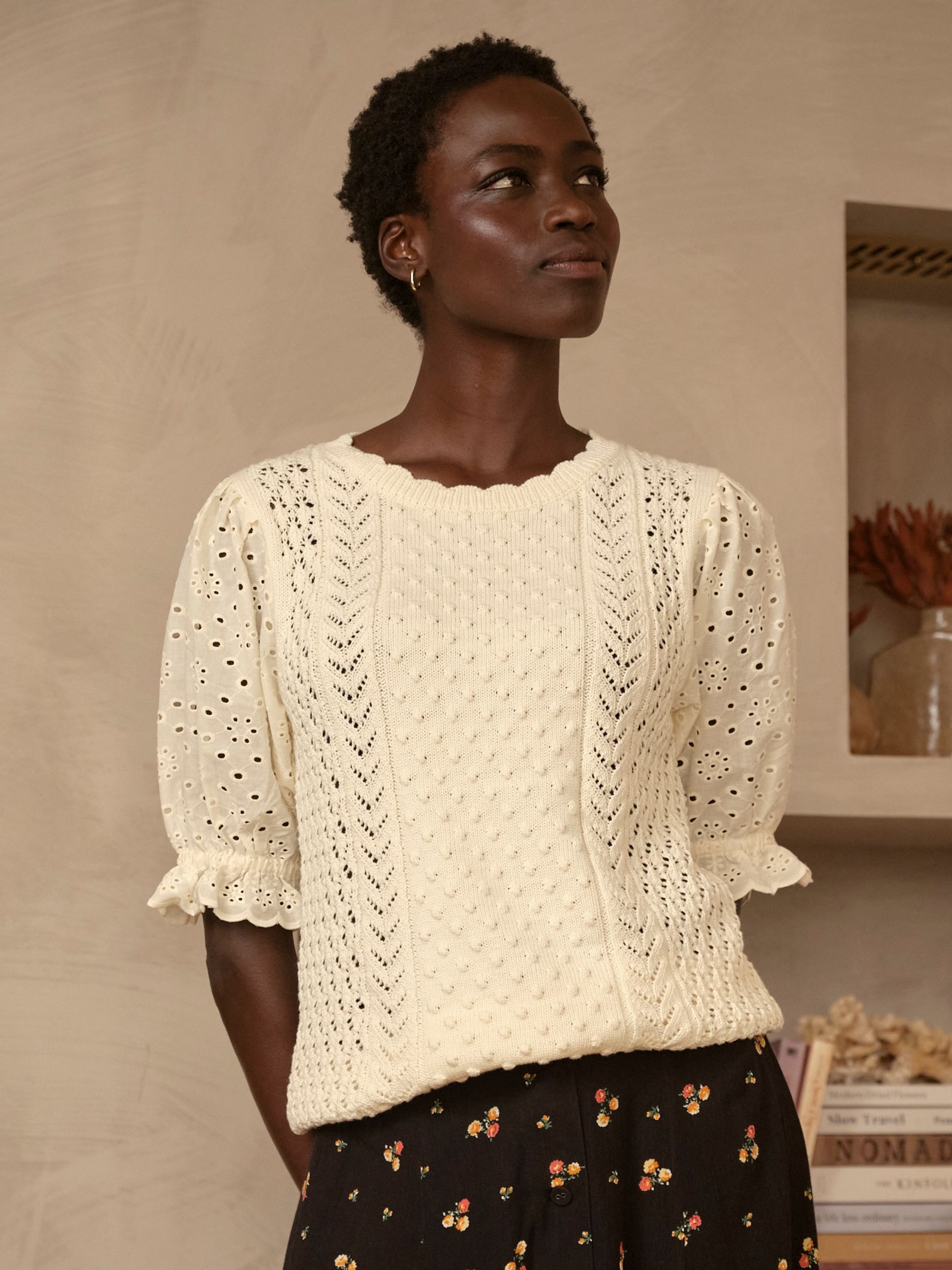 Joanie Ivory Knitted and Woven Top - Image 1 of 7