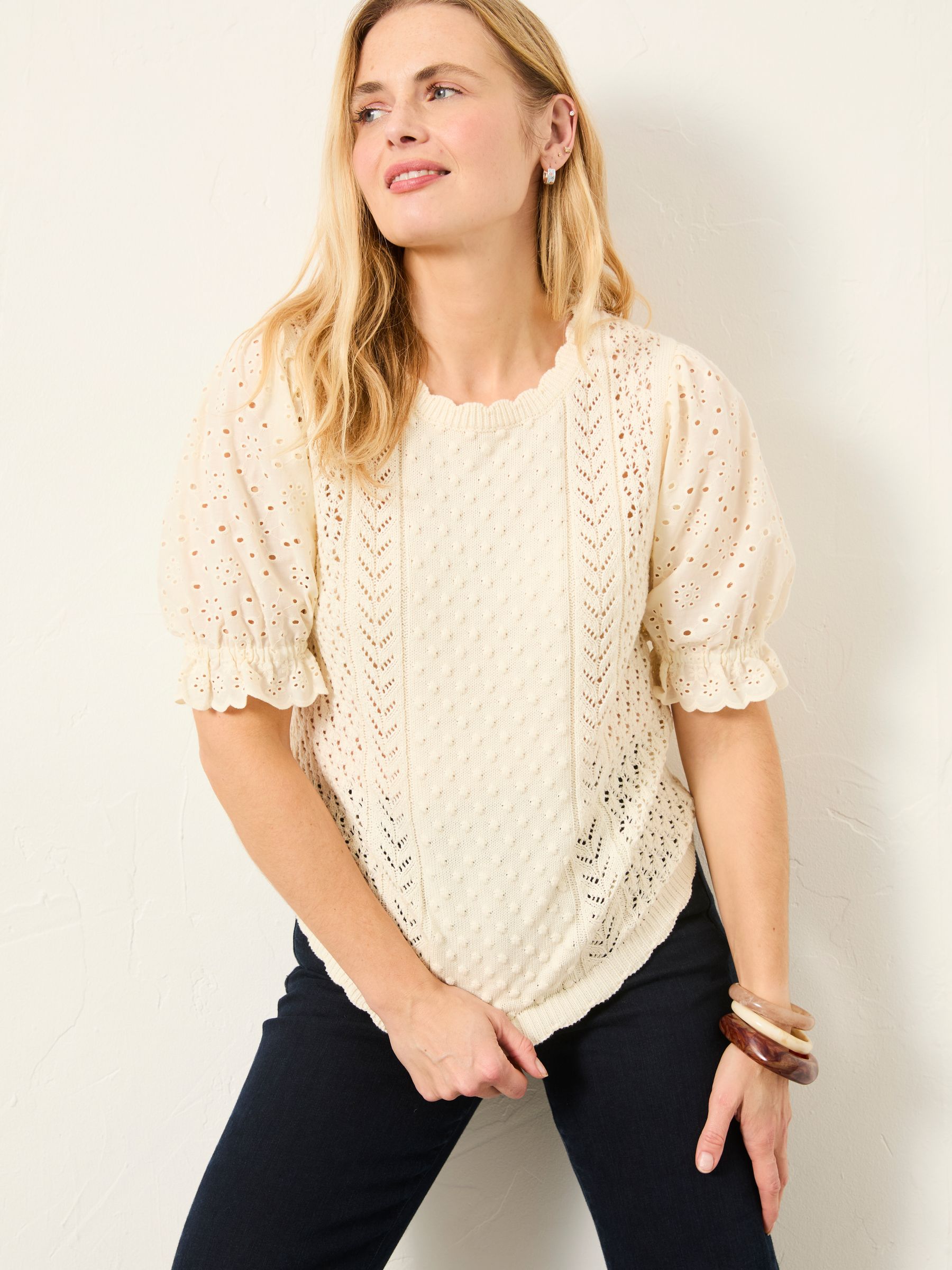 Joanie Ivory Knitted and Woven Top - Image 2 of 7