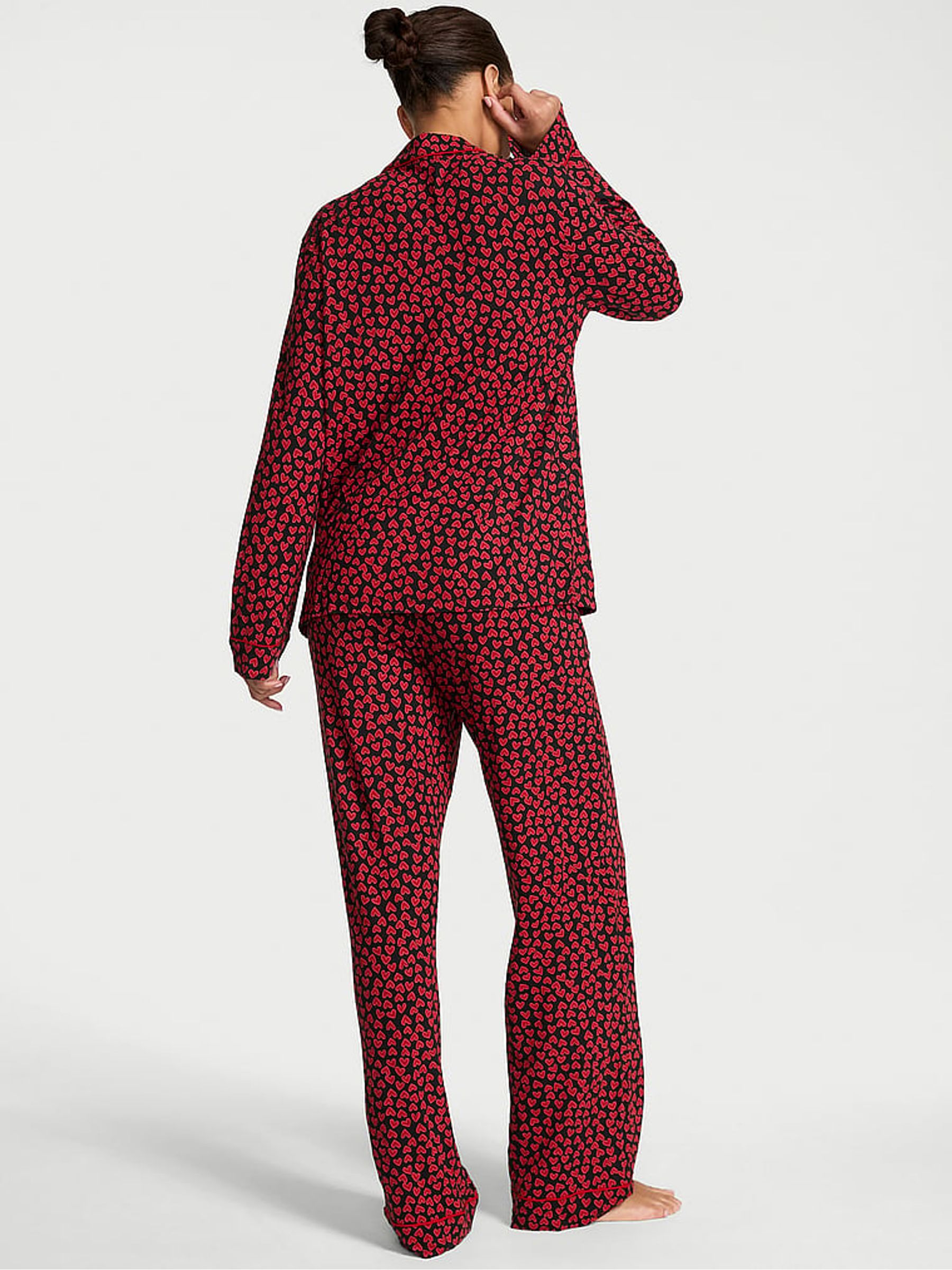 Black & Red Scattered Hearts Modal Long Pyjamas Set - Image 2 of 2