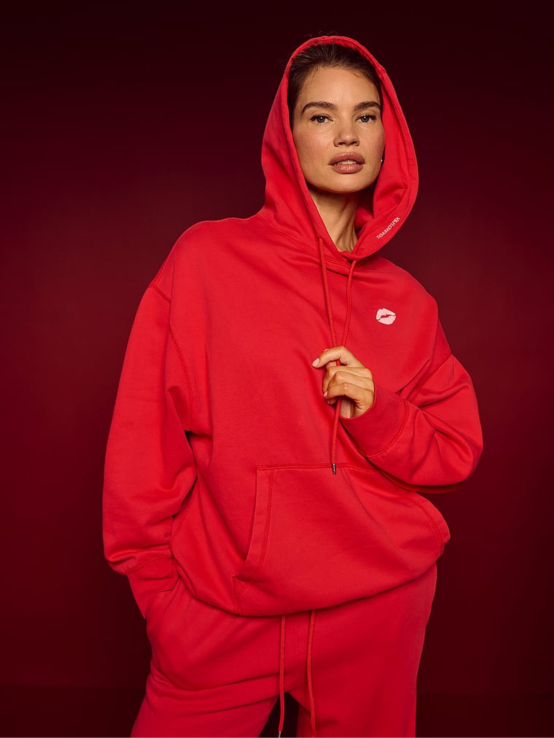 Washed Lipstick Red Fleece Hoodie - Image 1 of 3