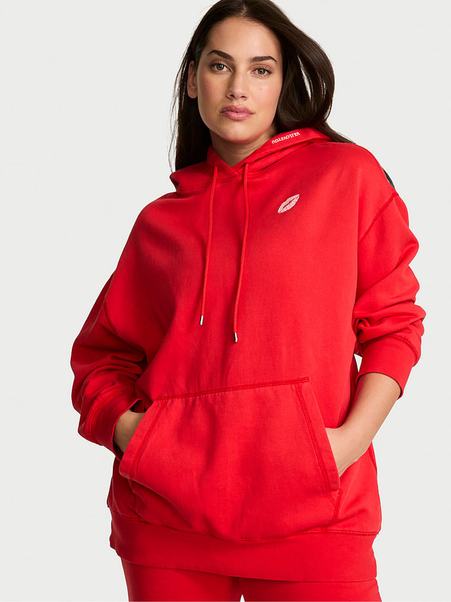 Washed Lipstick Red Fleece Hoodie - Image 2 of 3