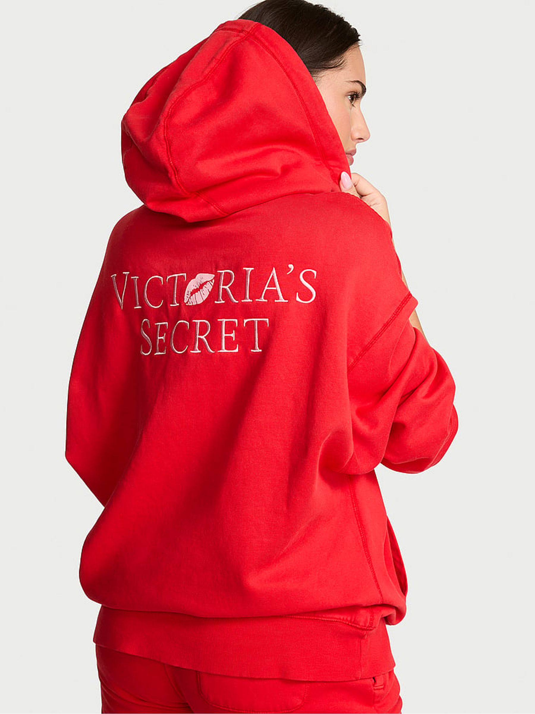 Washed Lipstick Red Fleece Hoodie - Image 3 of 3