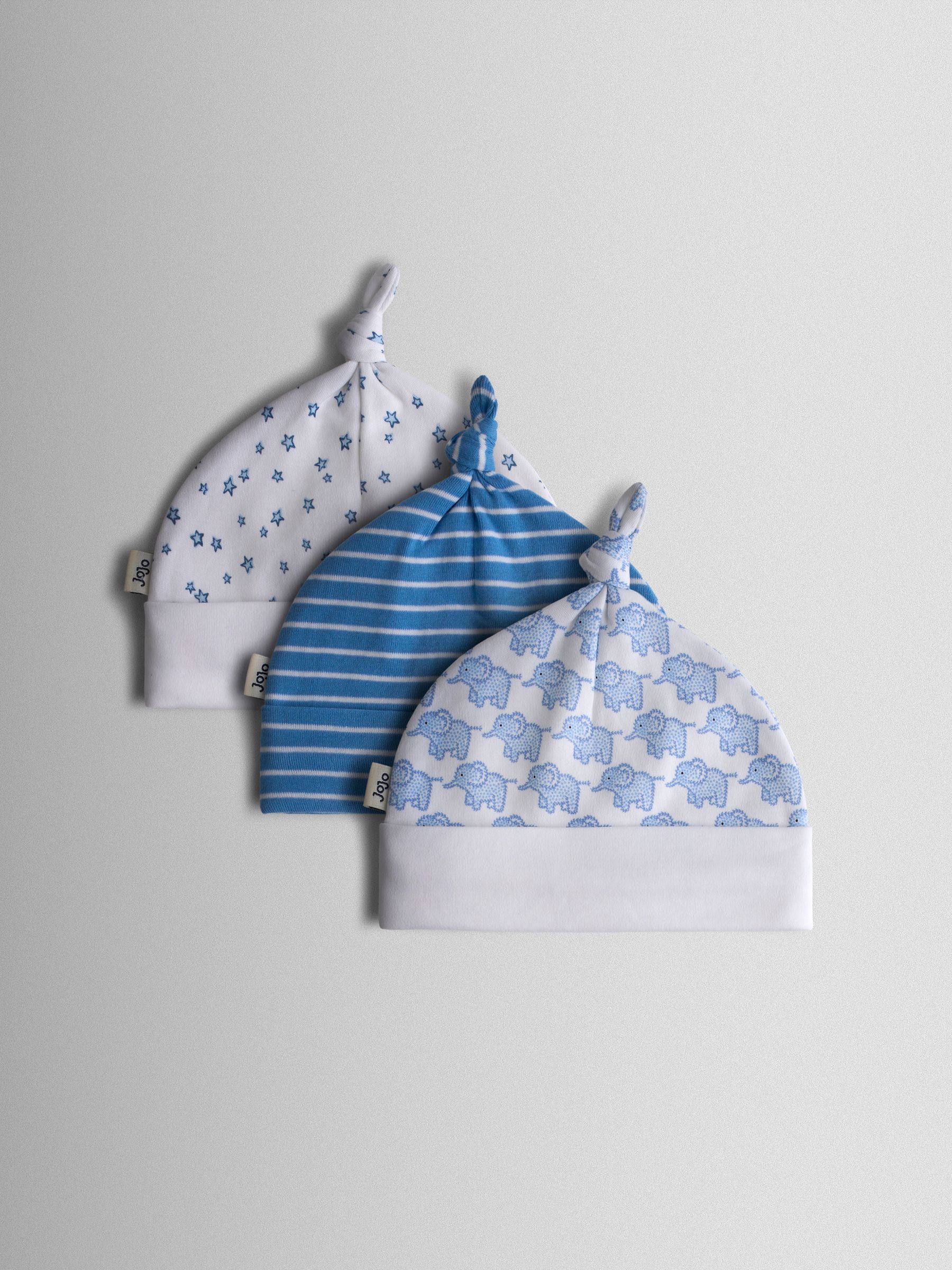 Blue 3-Pack Elephant, Stripe & Star Baby Hats - Image 1 of 8