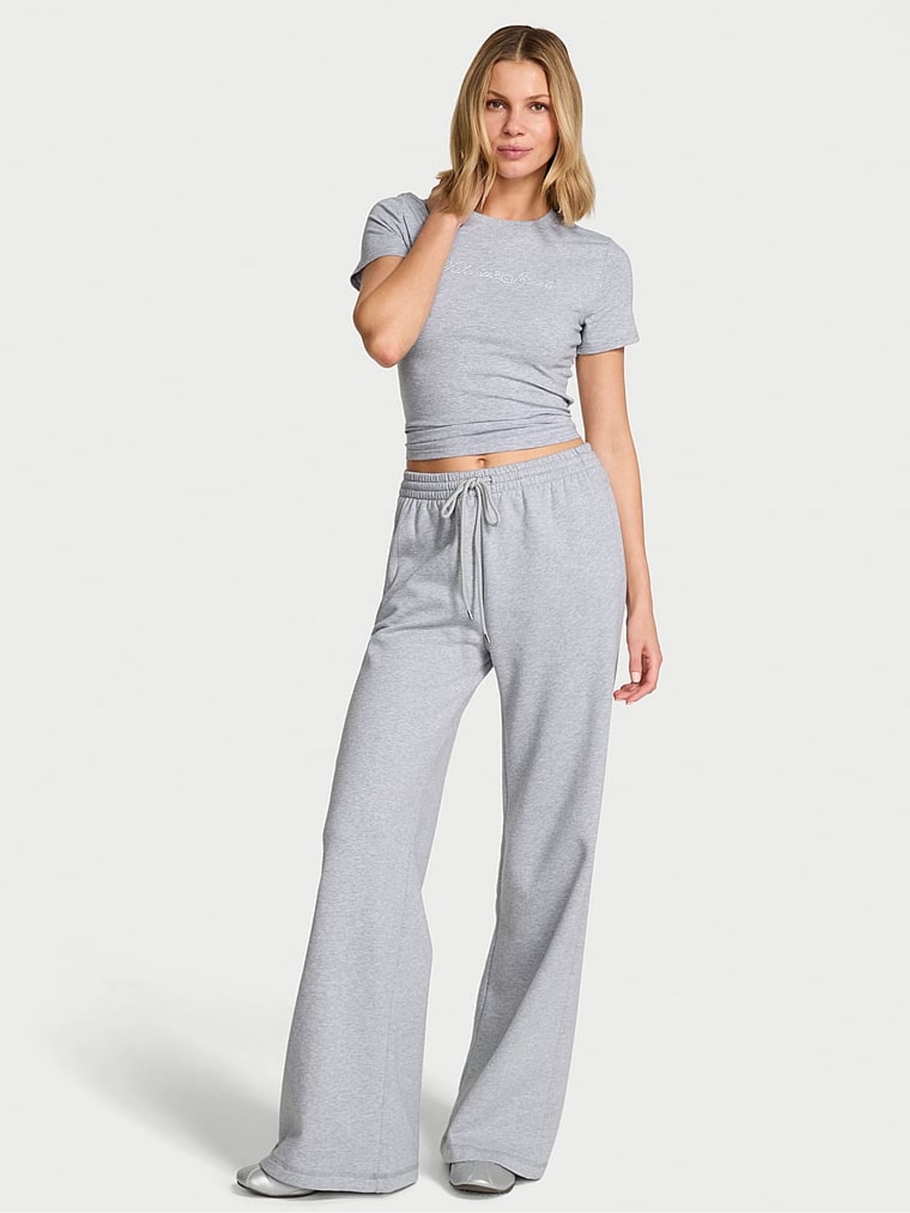 Medium Heather Grey Fleece Wide Leg Joggers - Image 1 of 3