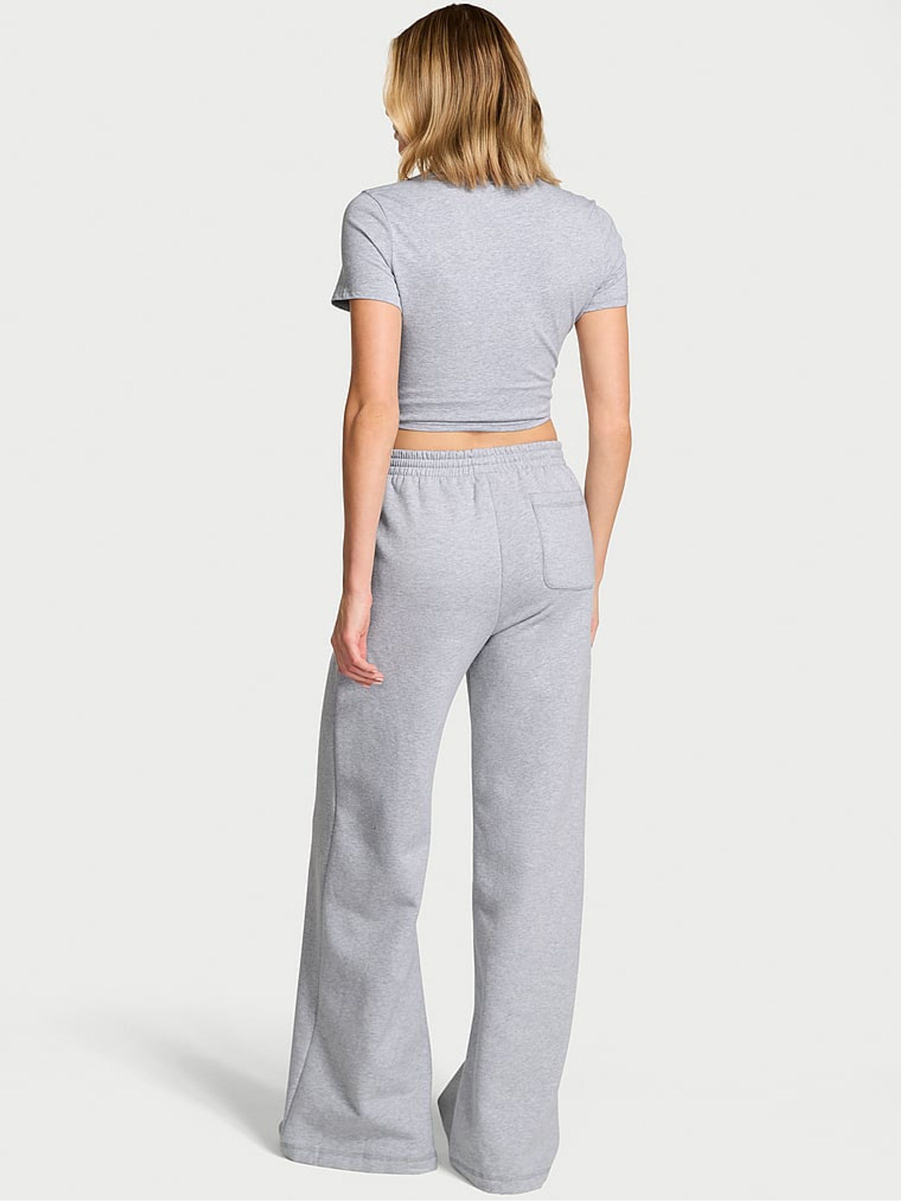 Medium Heather Grey Fleece Wide Leg Joggers - Image 2 of 3 Medium Heather Grey Fleece Wide Leg Joggers - Image 2 of 3