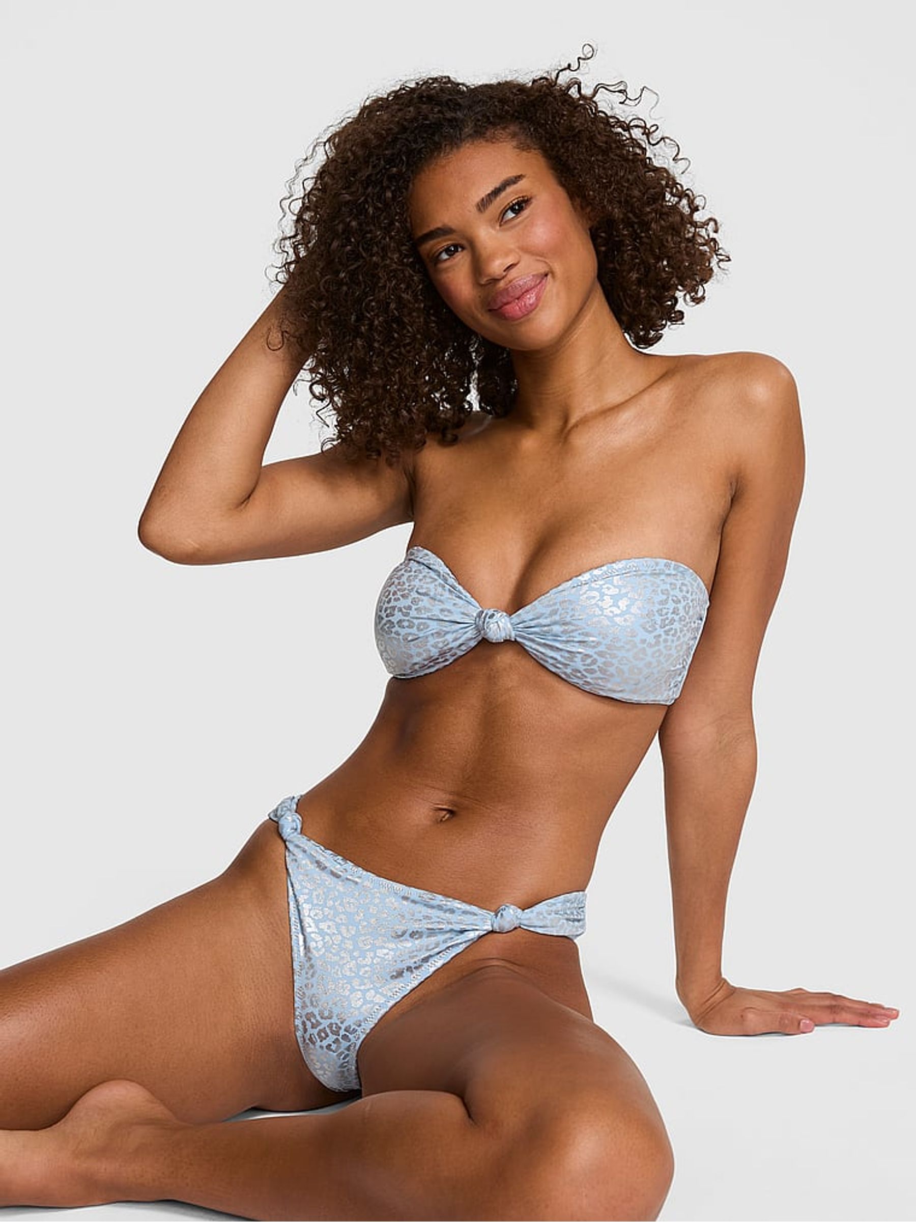 Icy Blue Leopard Thong Knotted Bikini Bottom - Image 1 of 2 Icy Blue Leopard Thong Knotted Bikini Bottom - Image 1 of 2