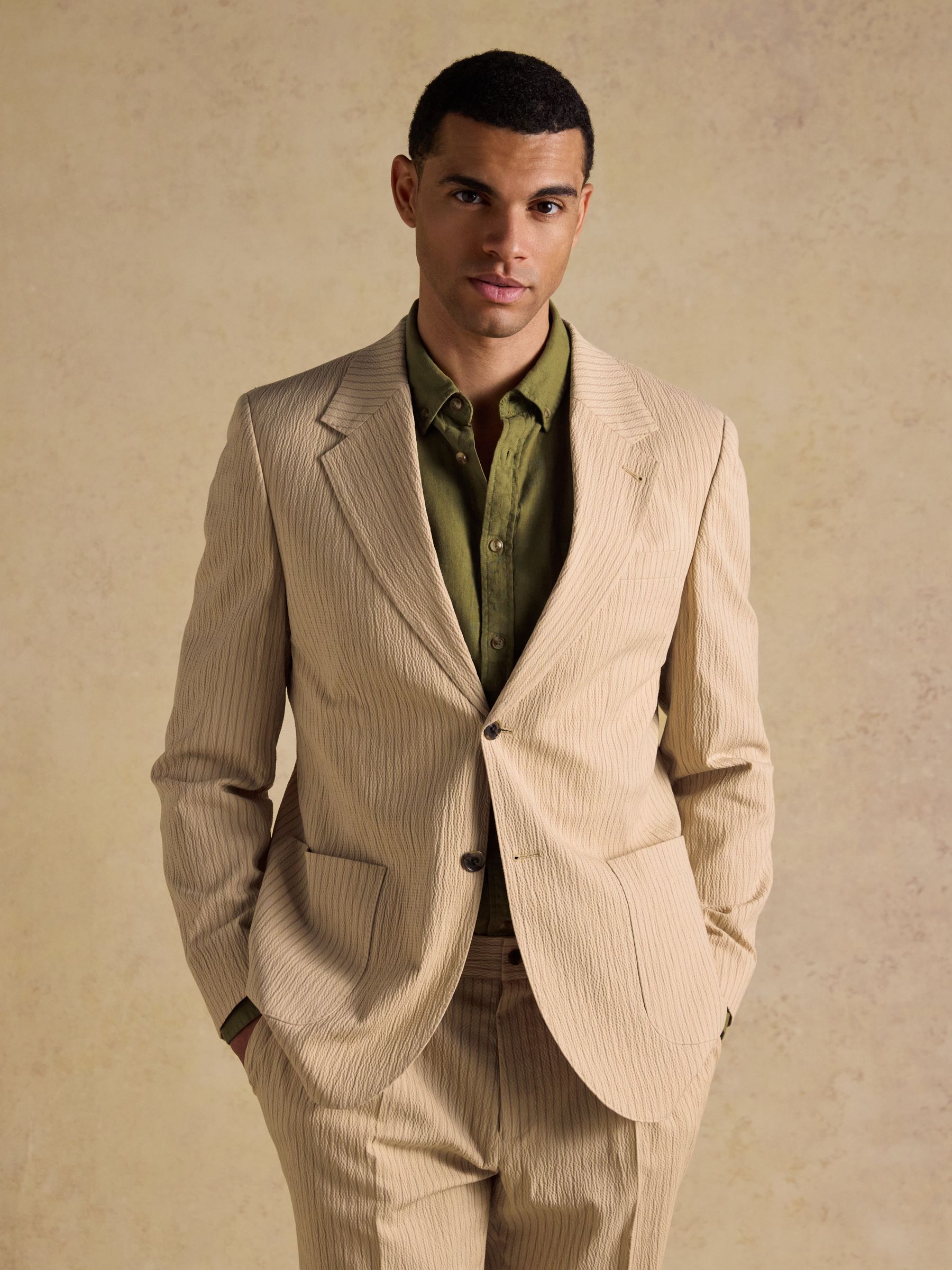 Ecru Stripe Seersucker Suit Jacket - Image 1 of 19