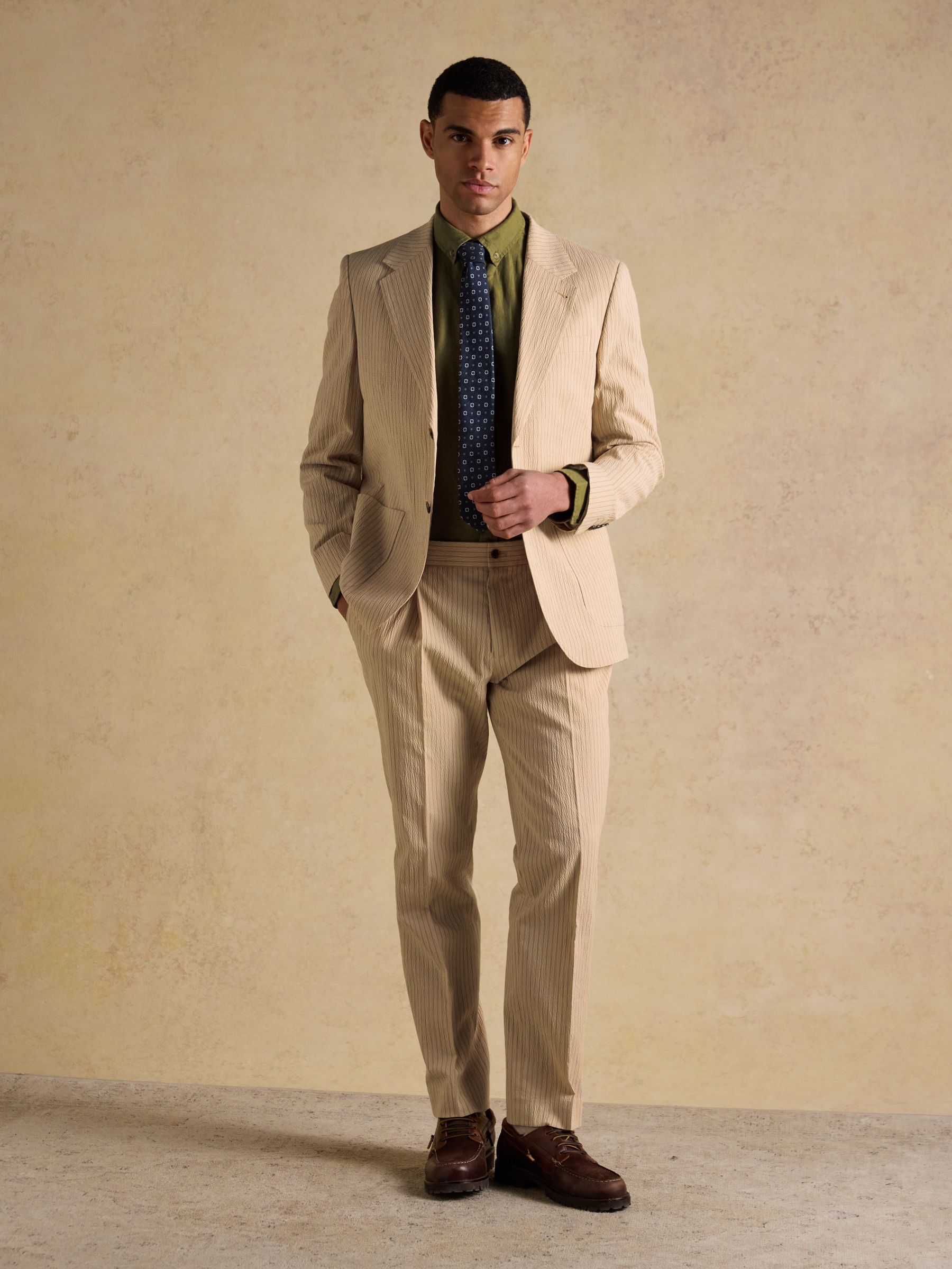 Ecru Stripe Seersucker Suit Jacket - Image 4 of 19