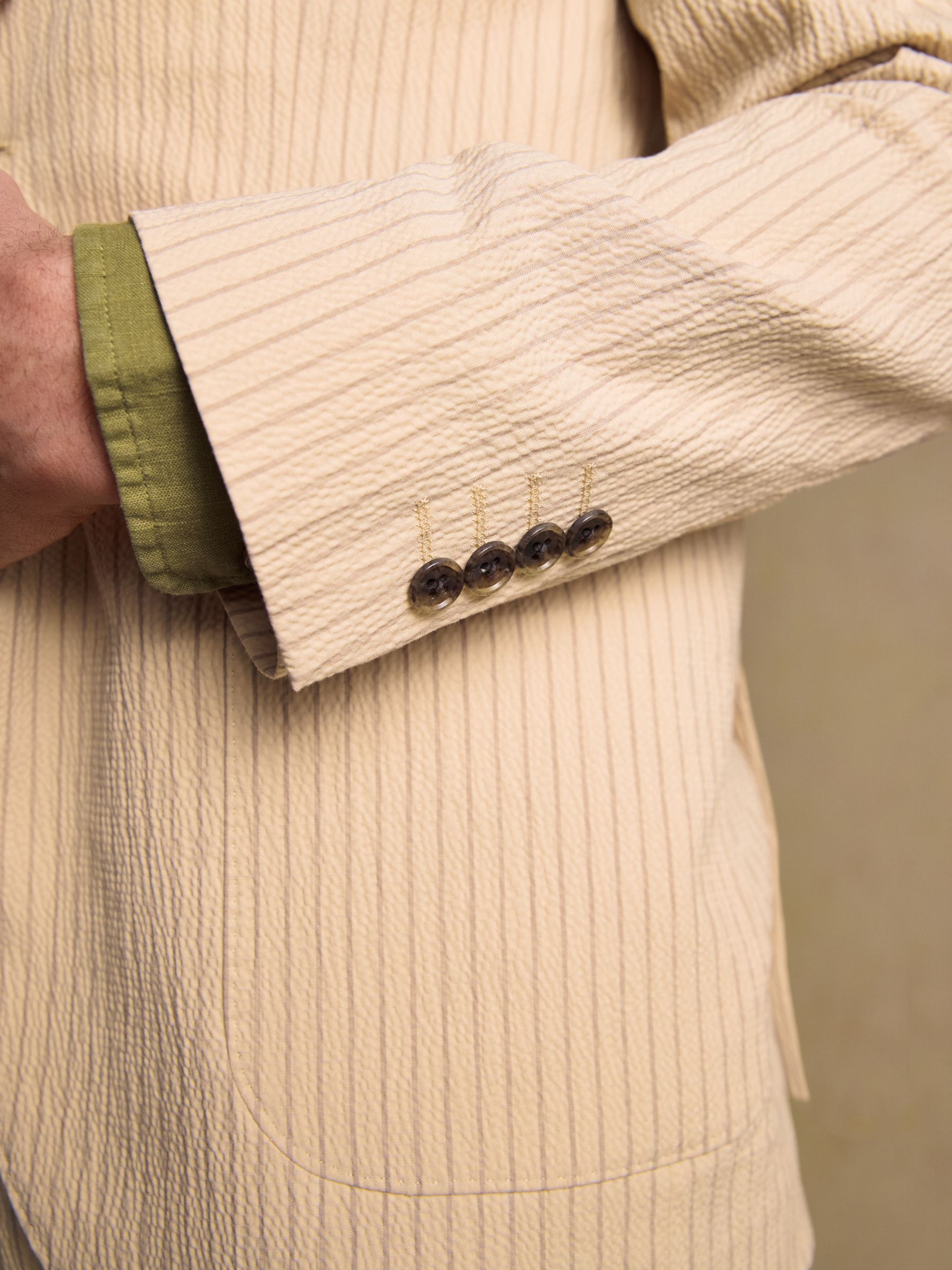 Ecru Stripe Seersucker Suit Jacket - Image 6 of 19