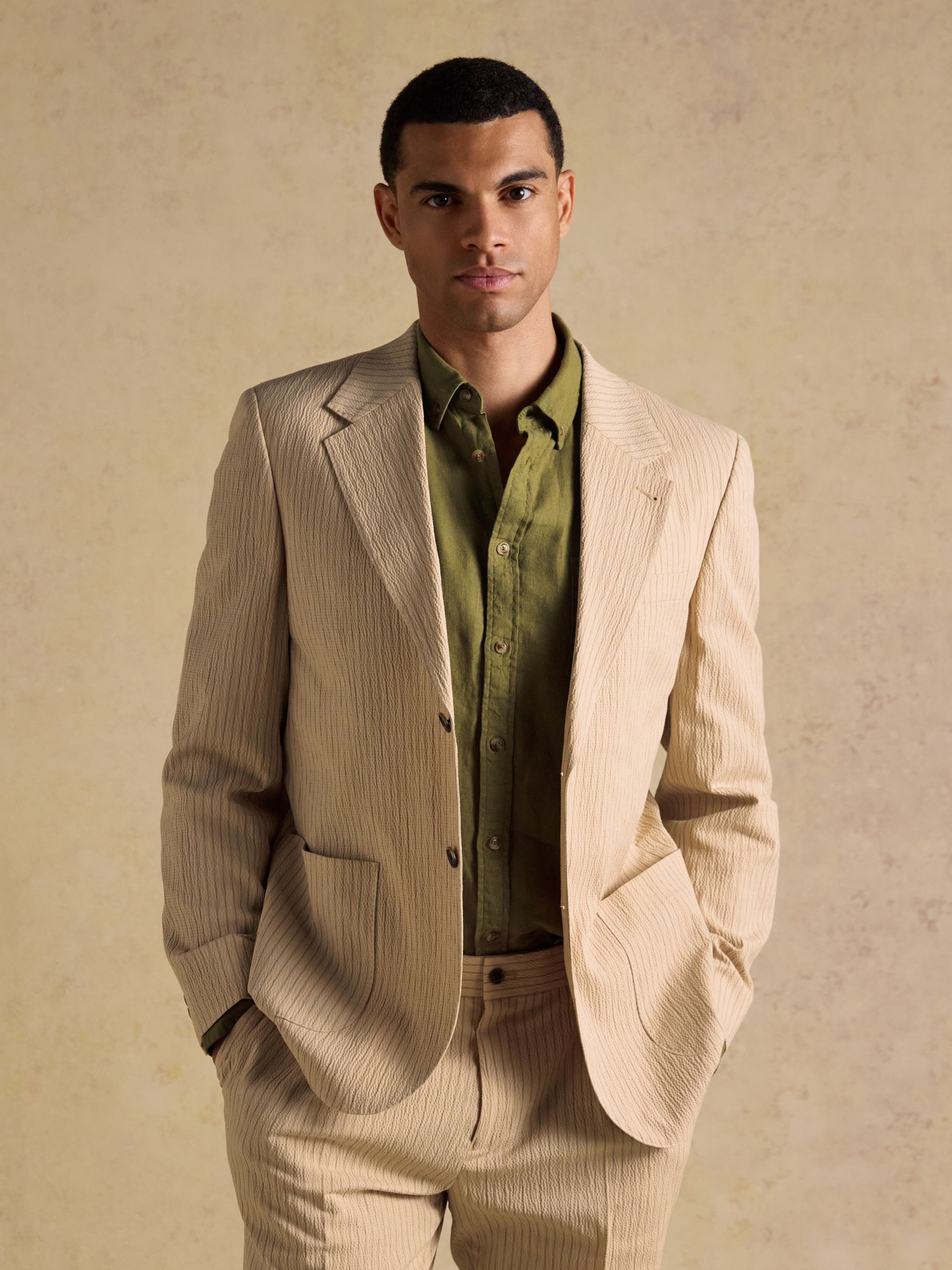 Ecru Stripe Seersucker Suit Jacket - Image 7 of 19