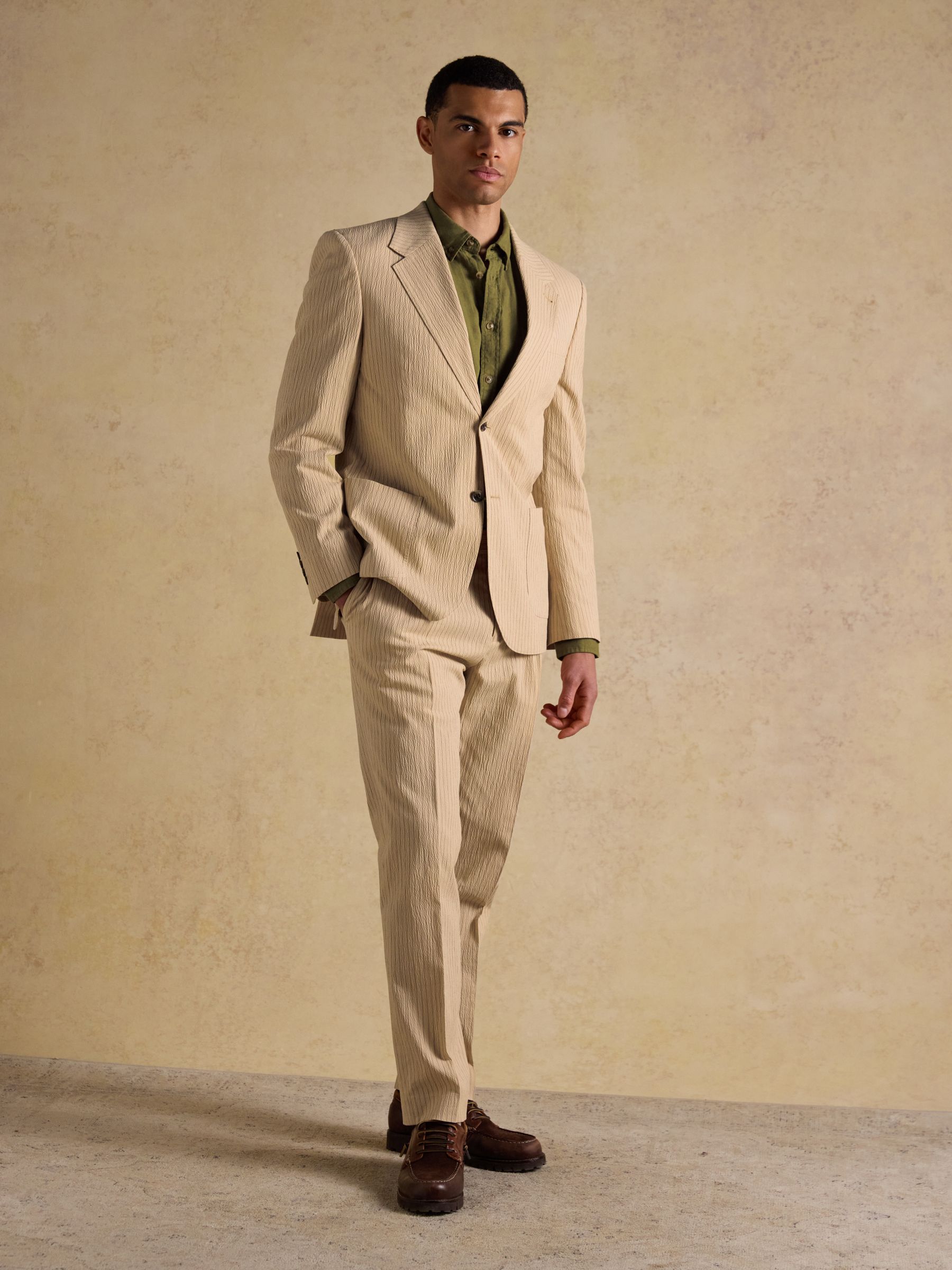 Ecru Stripe Seersucker Suit Trousers - Image 6 of 11