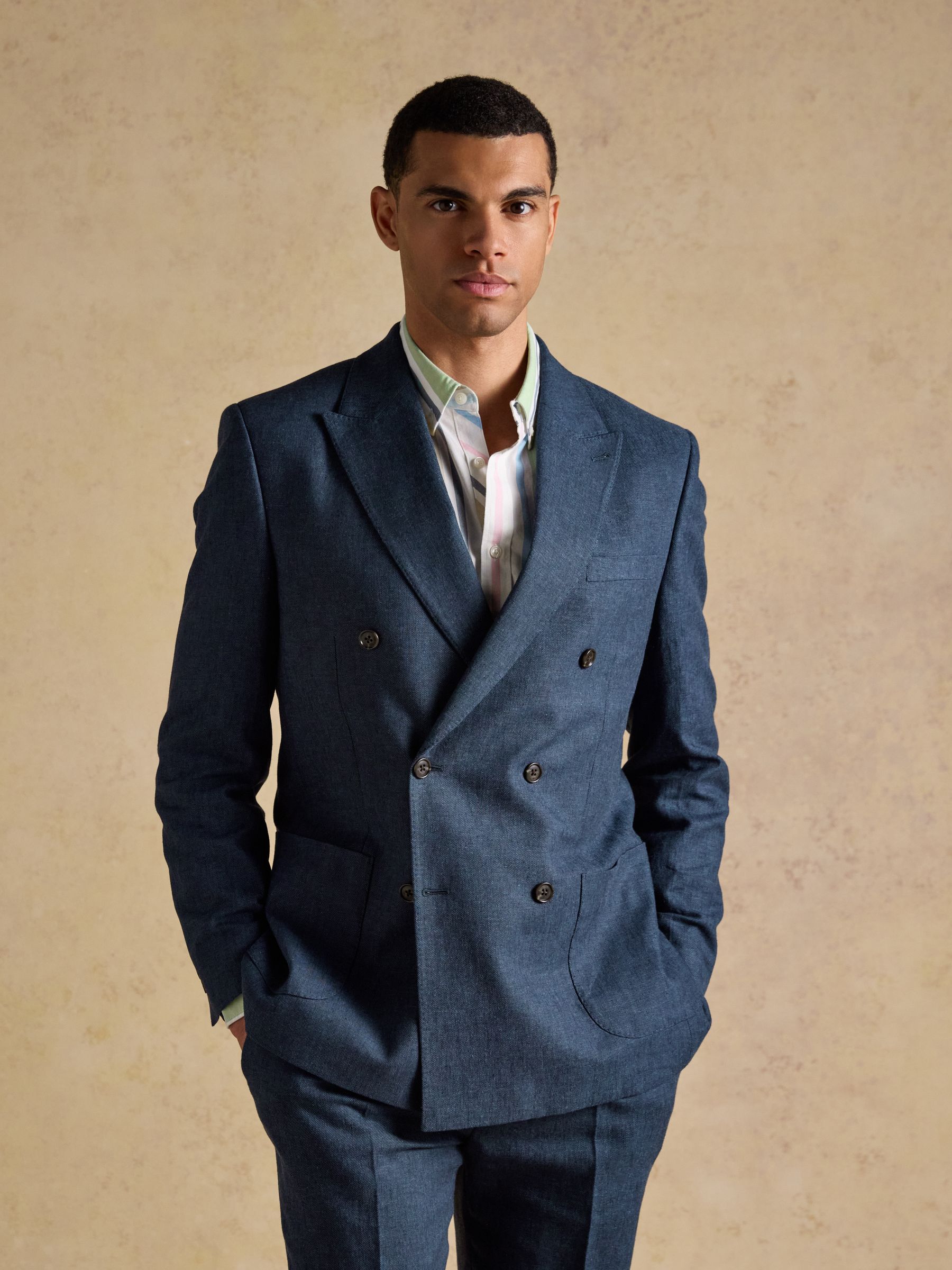 Indigo Blue Linen Blend Twill Suit Jacket - Image 1 of 19