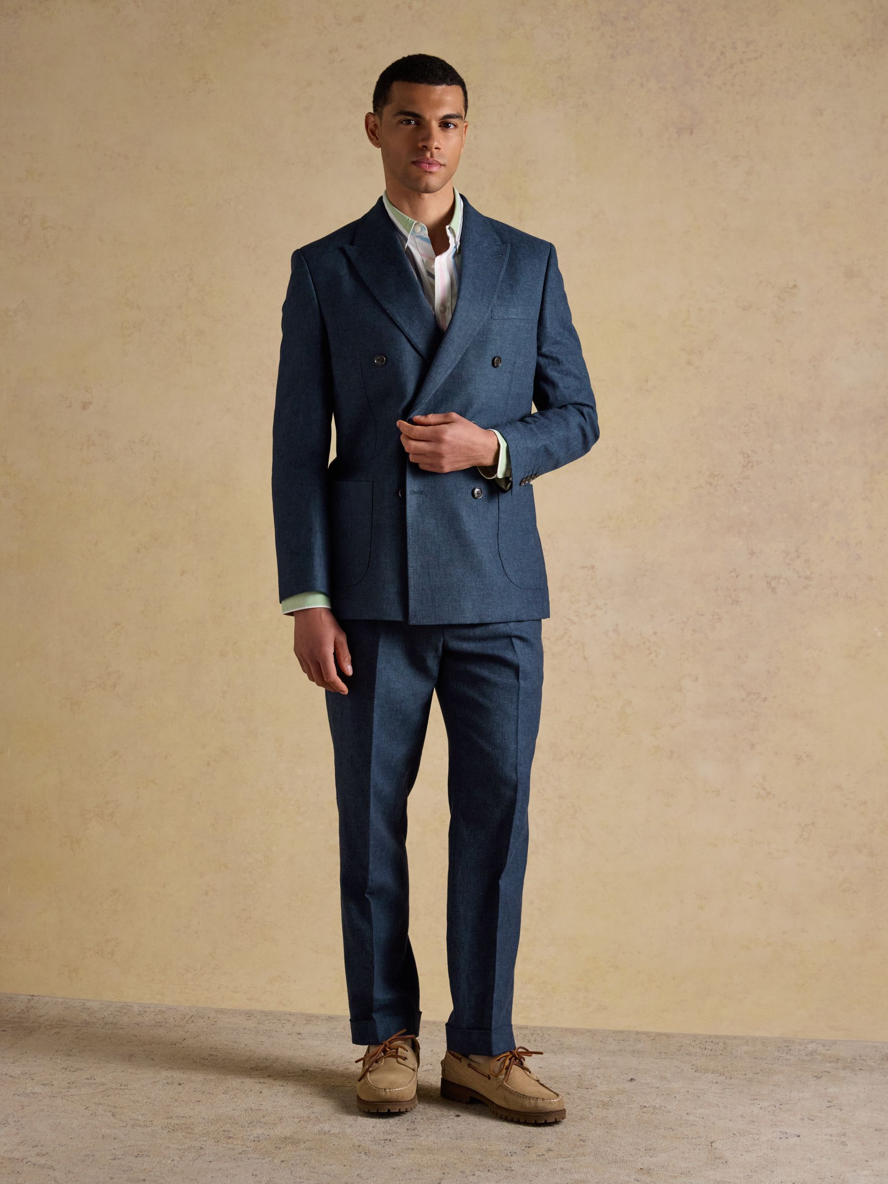 Indigo Blue Linen Blend Twill Suit Jacket - Image 3 of 19