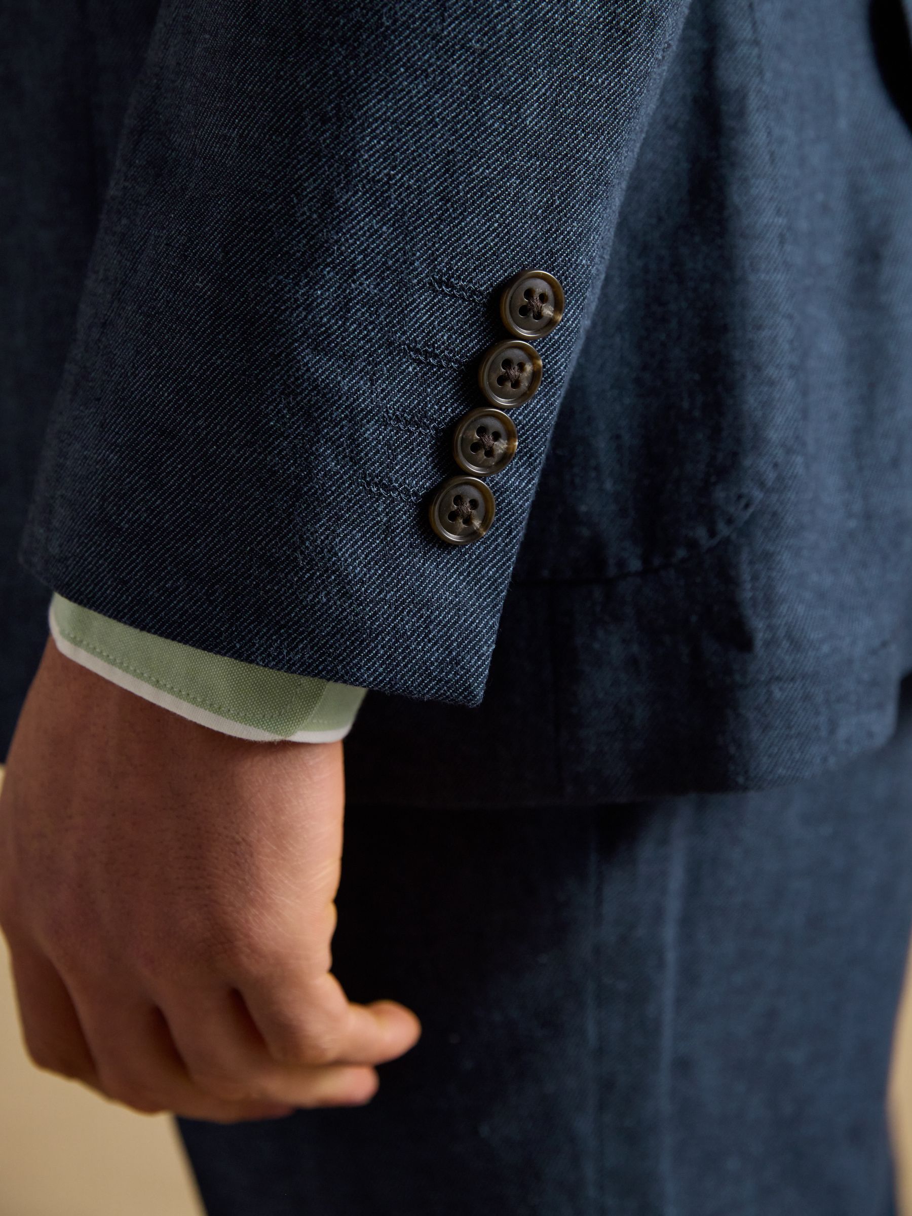 Indigo Blue Linen Blend Twill Suit Jacket - Image 6 of 19