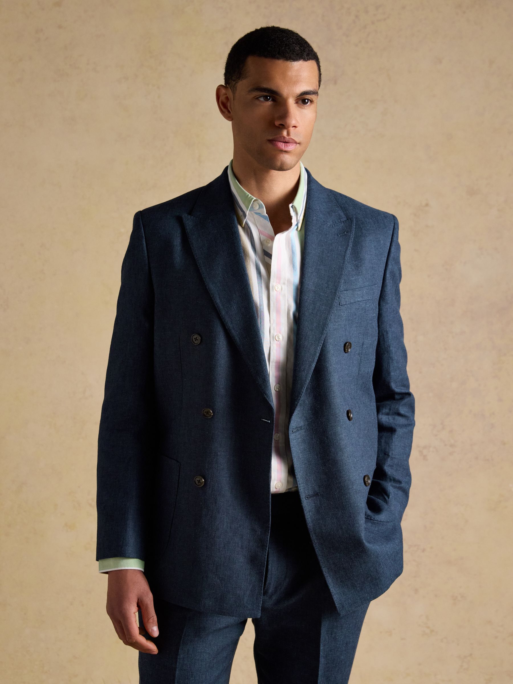 Indigo Blue Linen Blend Twill Suit Jacket - Image 7 of 19