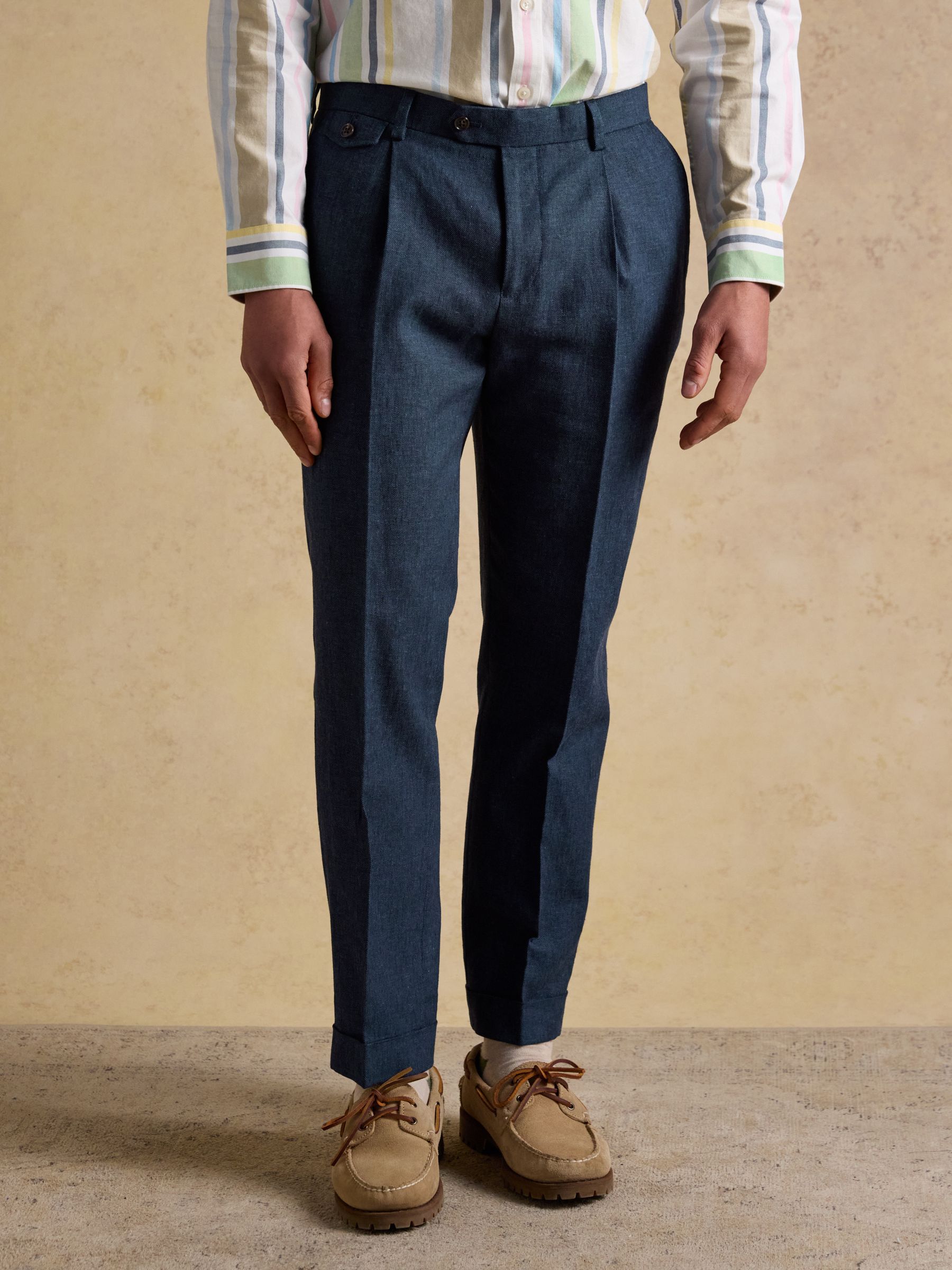 Indigo Blue Linen Cotton Twill Suit Trousers - Image 1 of 8