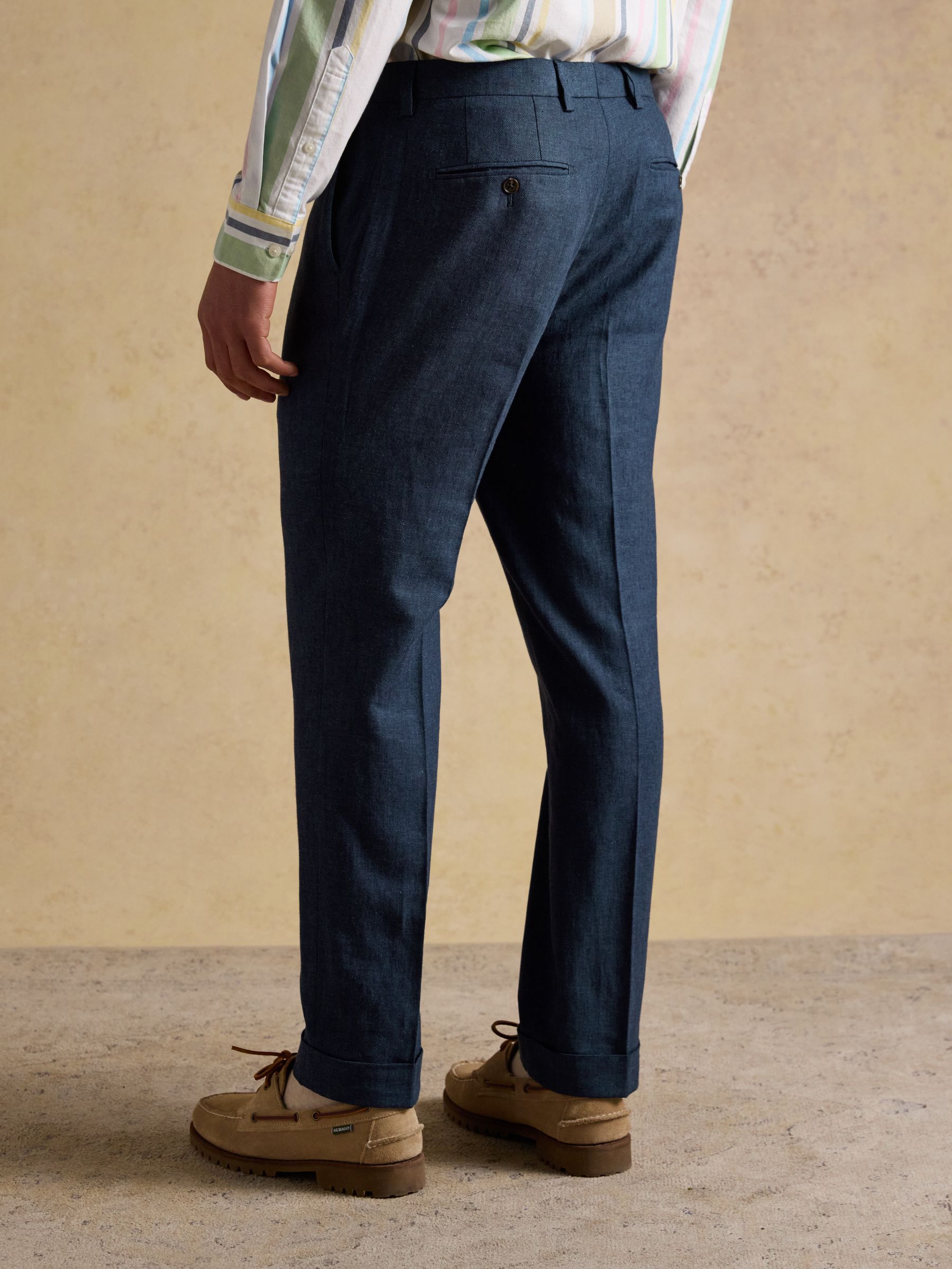 Indigo Blue Linen Cotton Twill Suit Trousers - Image 2 of 8